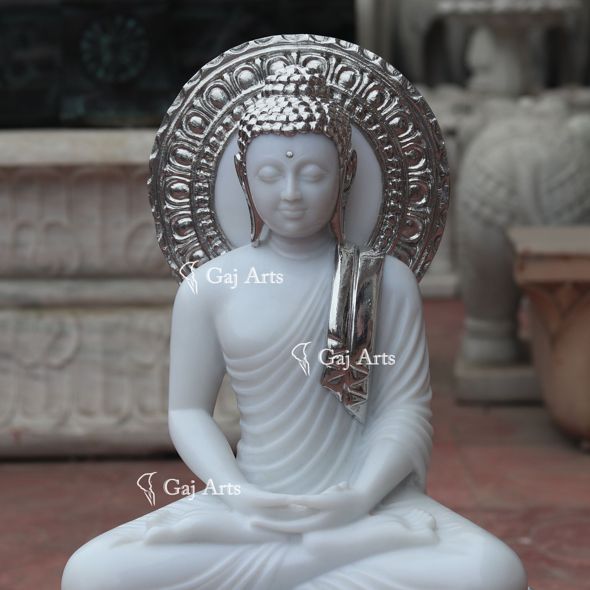 Silver Marble Buddha Statue | 24 Inch