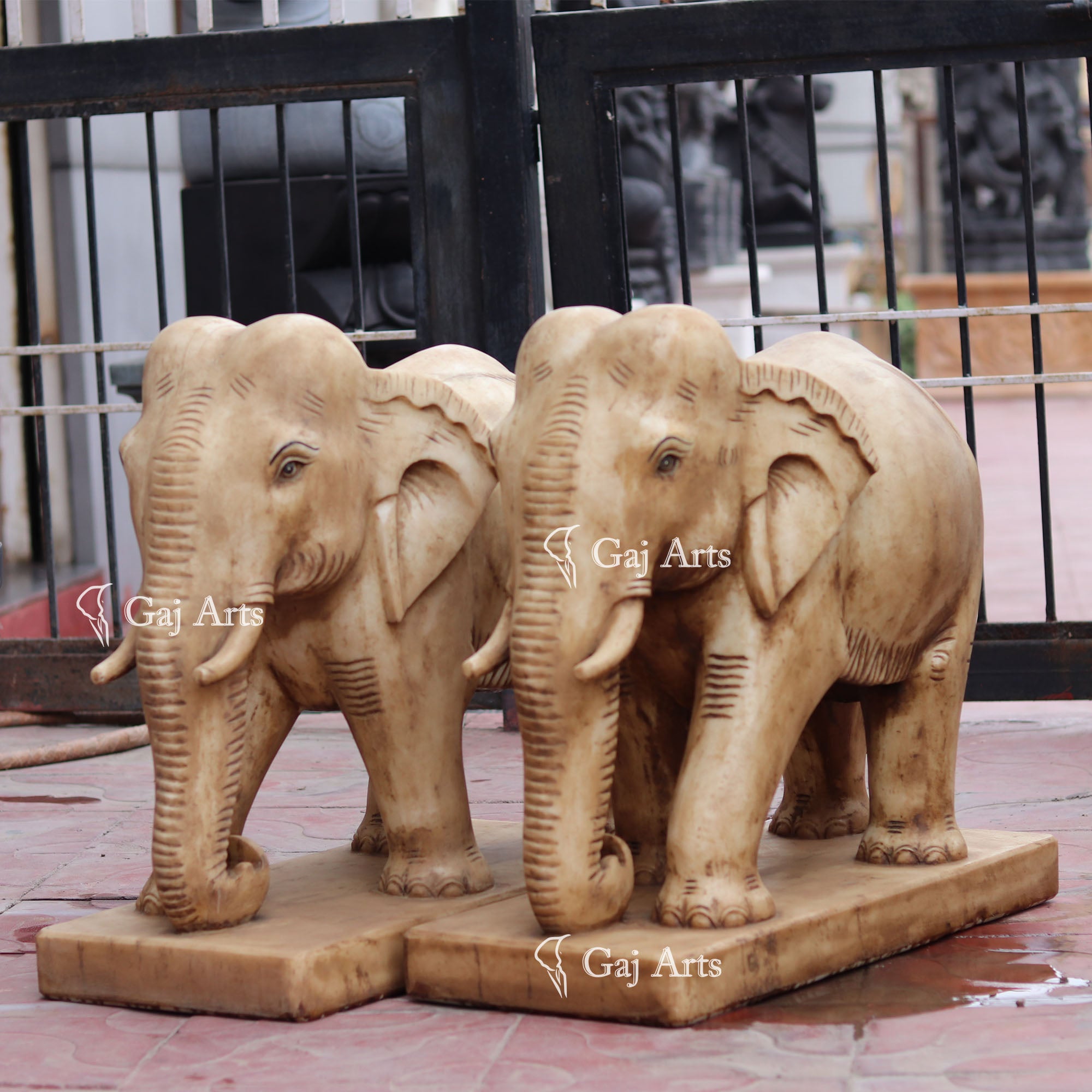 Antique Finish White Makrana Marble Elephant Statue | 24 Inch