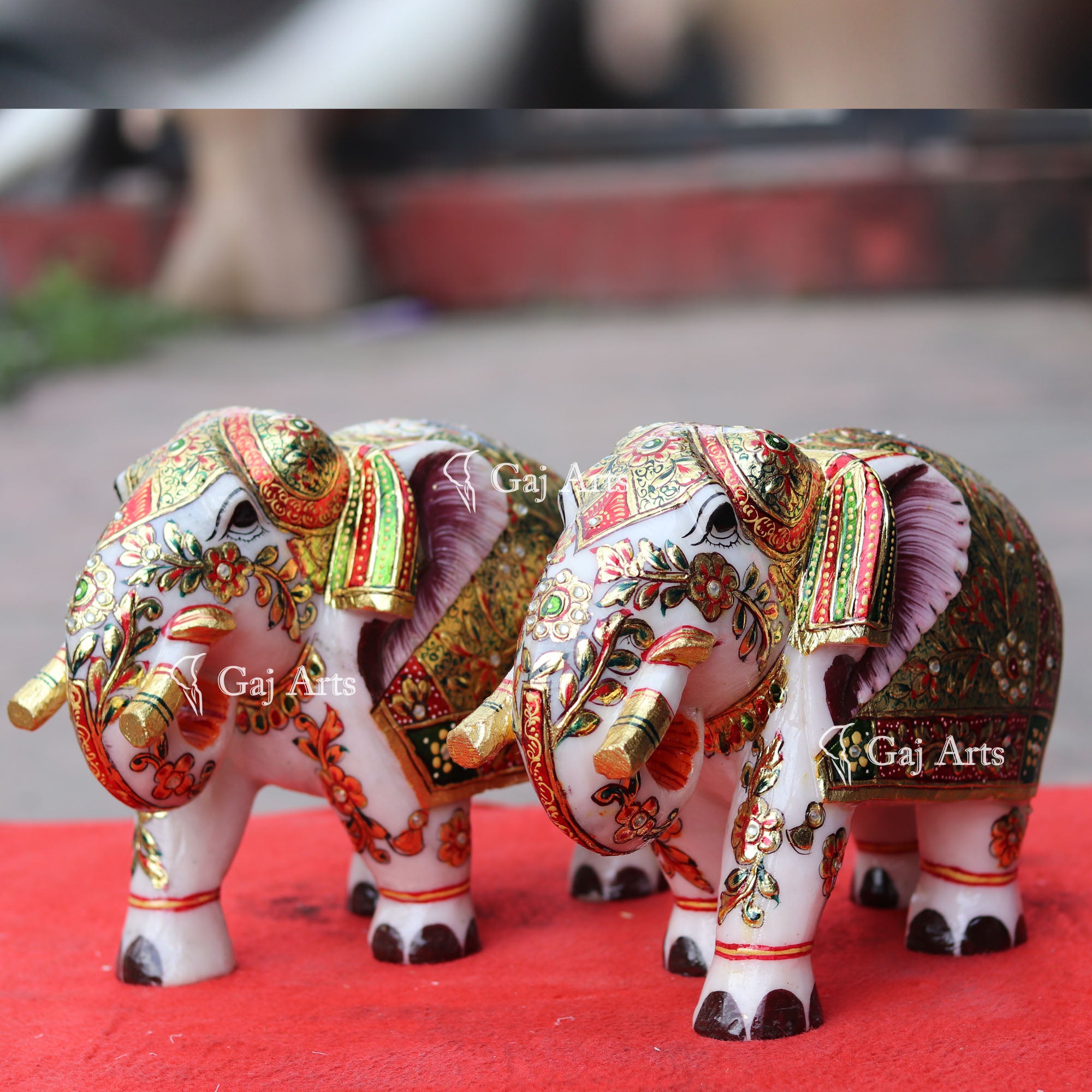 White Marble Meenakari Elephant Statue | 12 Inch