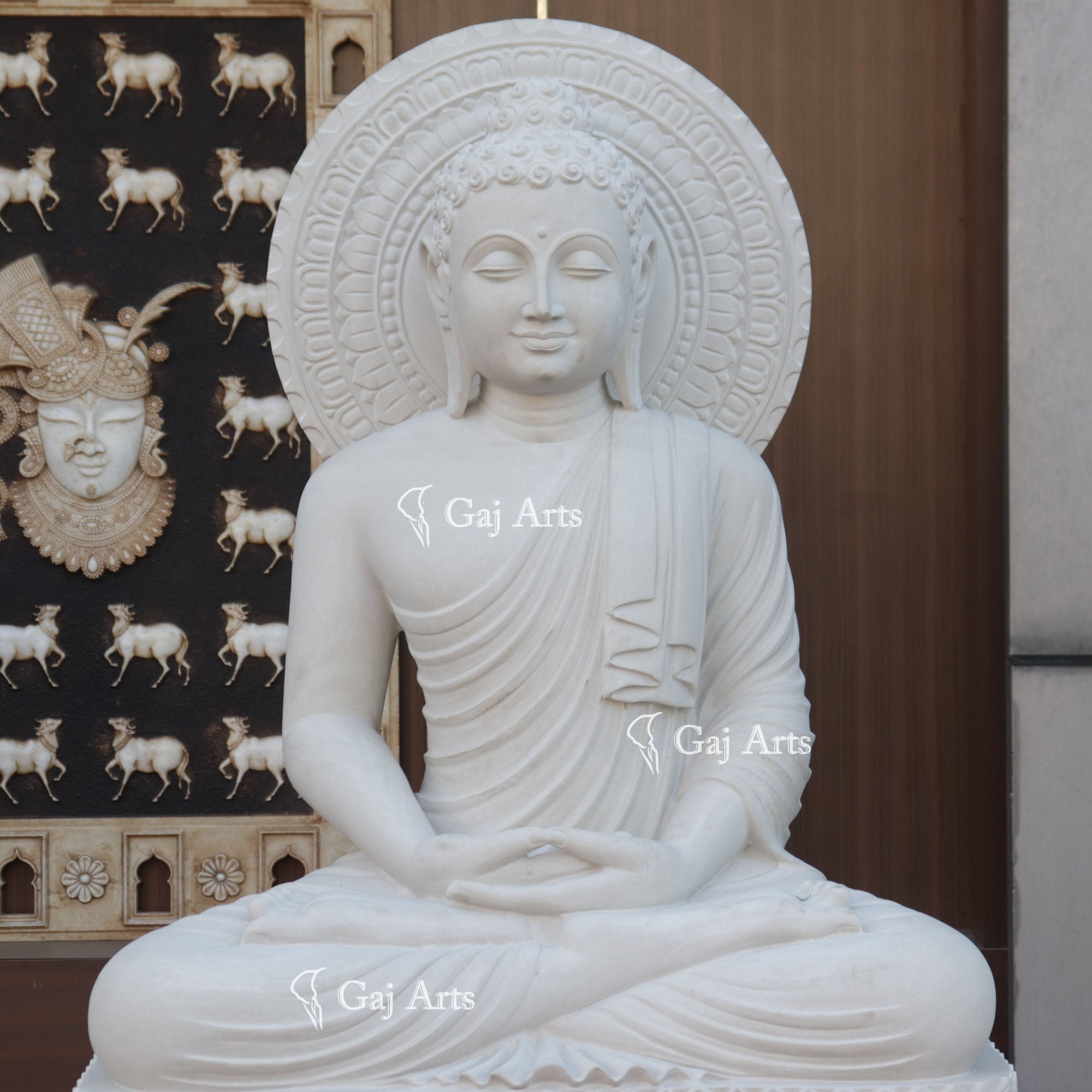 Sandstone Sitting Buddha Statue | 48 Inch