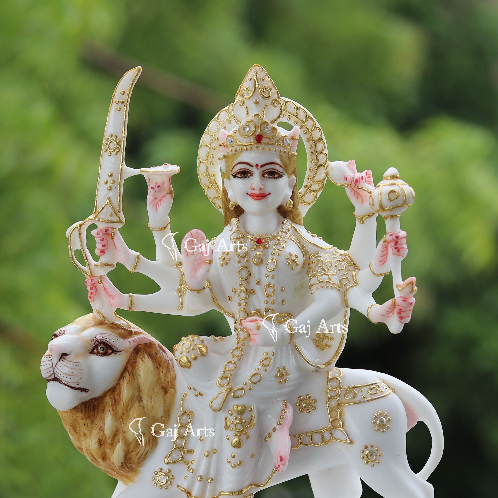 White Marble Durga Mata Statue | 9 Inch