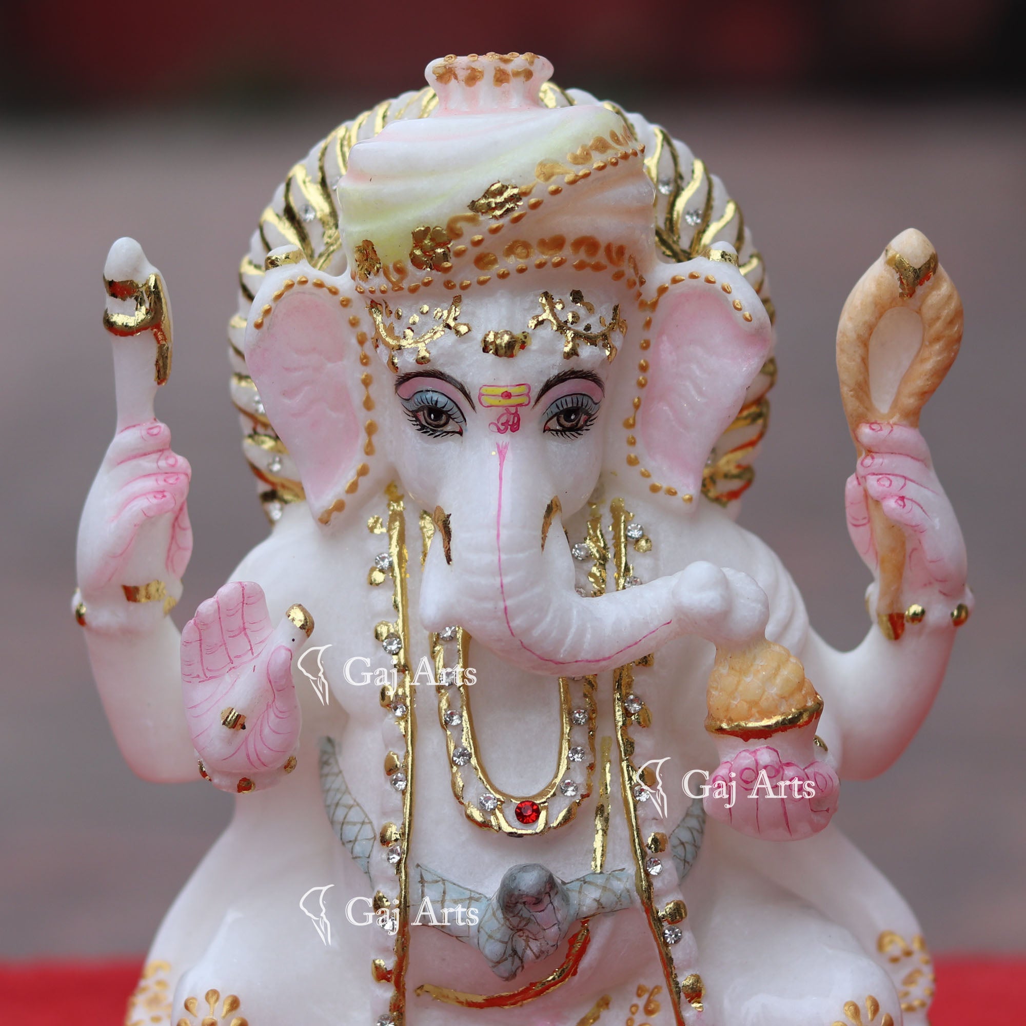 Super White Vietnam Marble Ganesh Idol | 9 Inch
