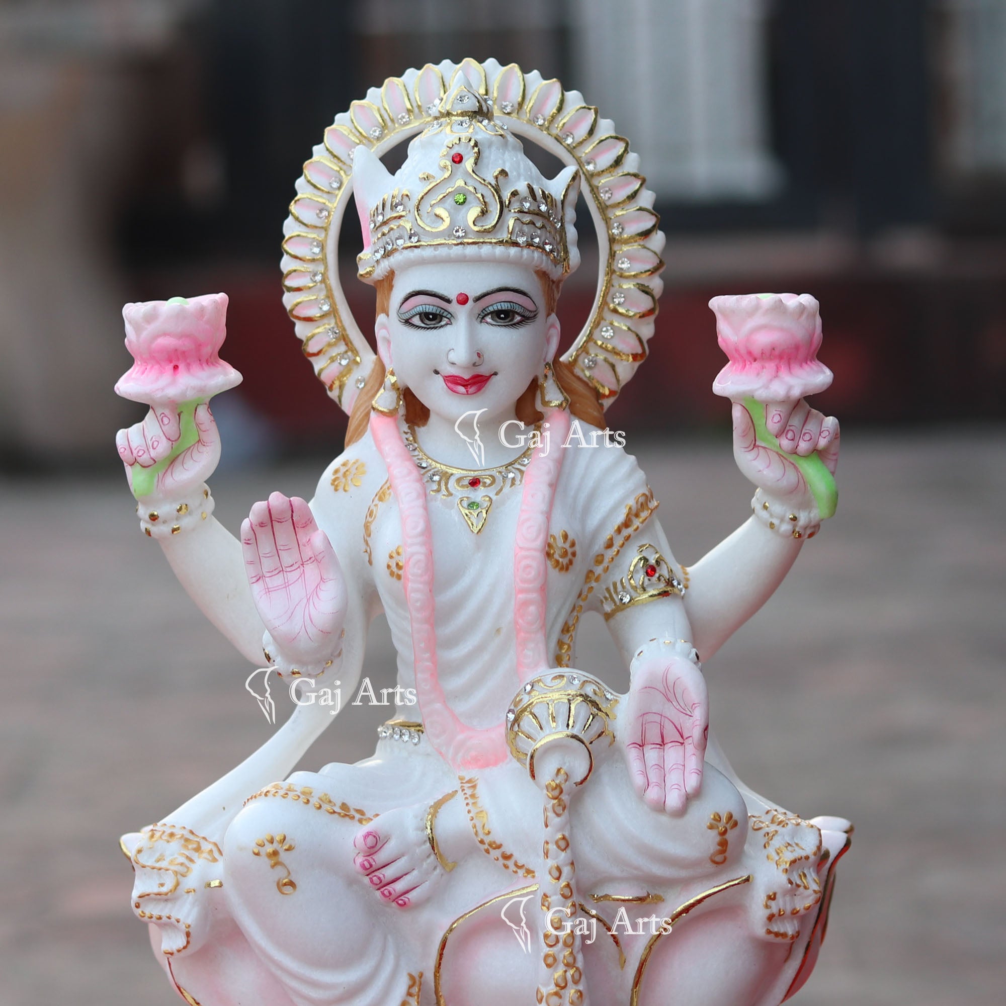 White Marble Lakshmi Mata Idol | 15 Inch
