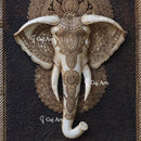 White Antique Finish Marble Elephant Face Wall Panel | 48 Inch