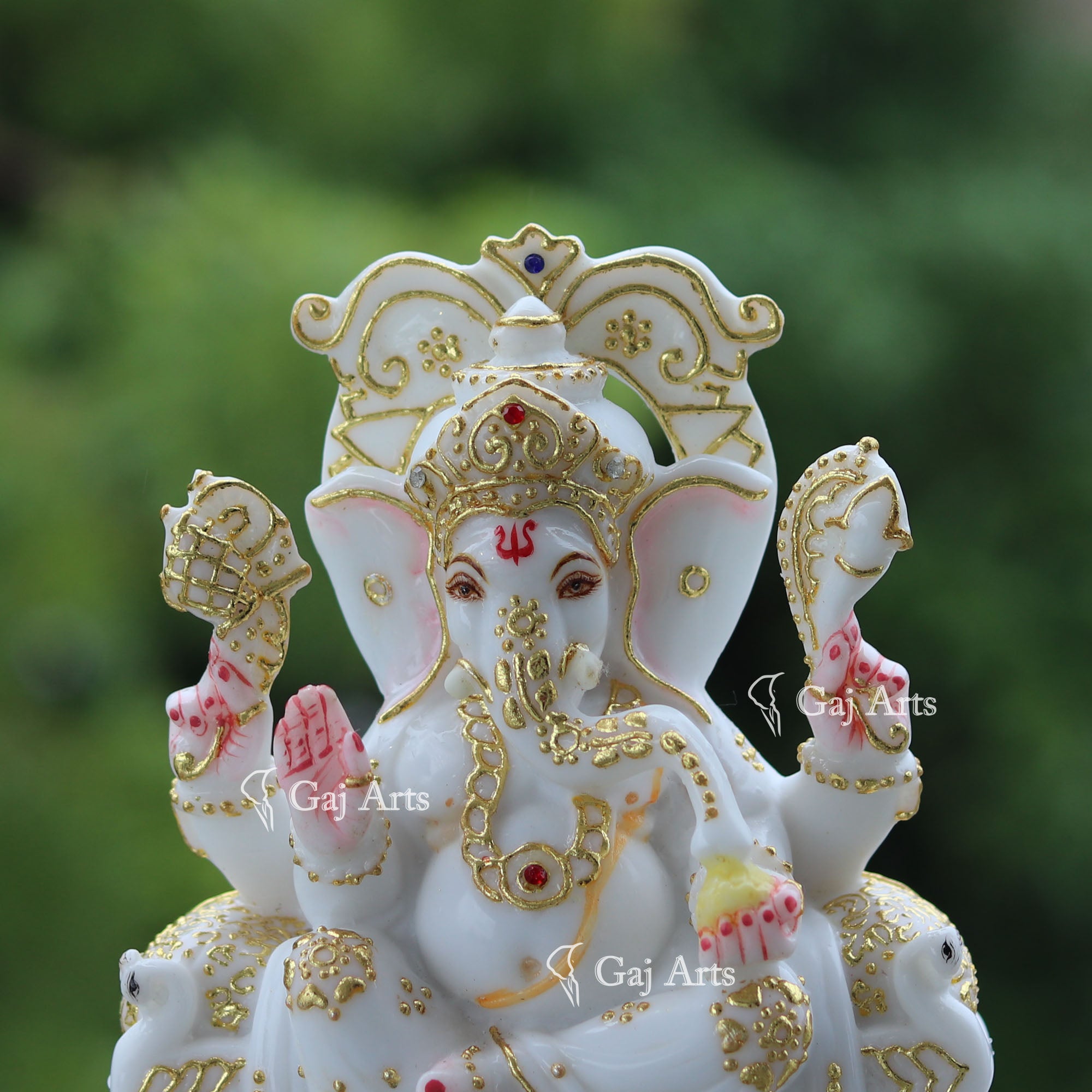 Decorative Marble Ganpati Idol with Gold Detailing | 7 Inch