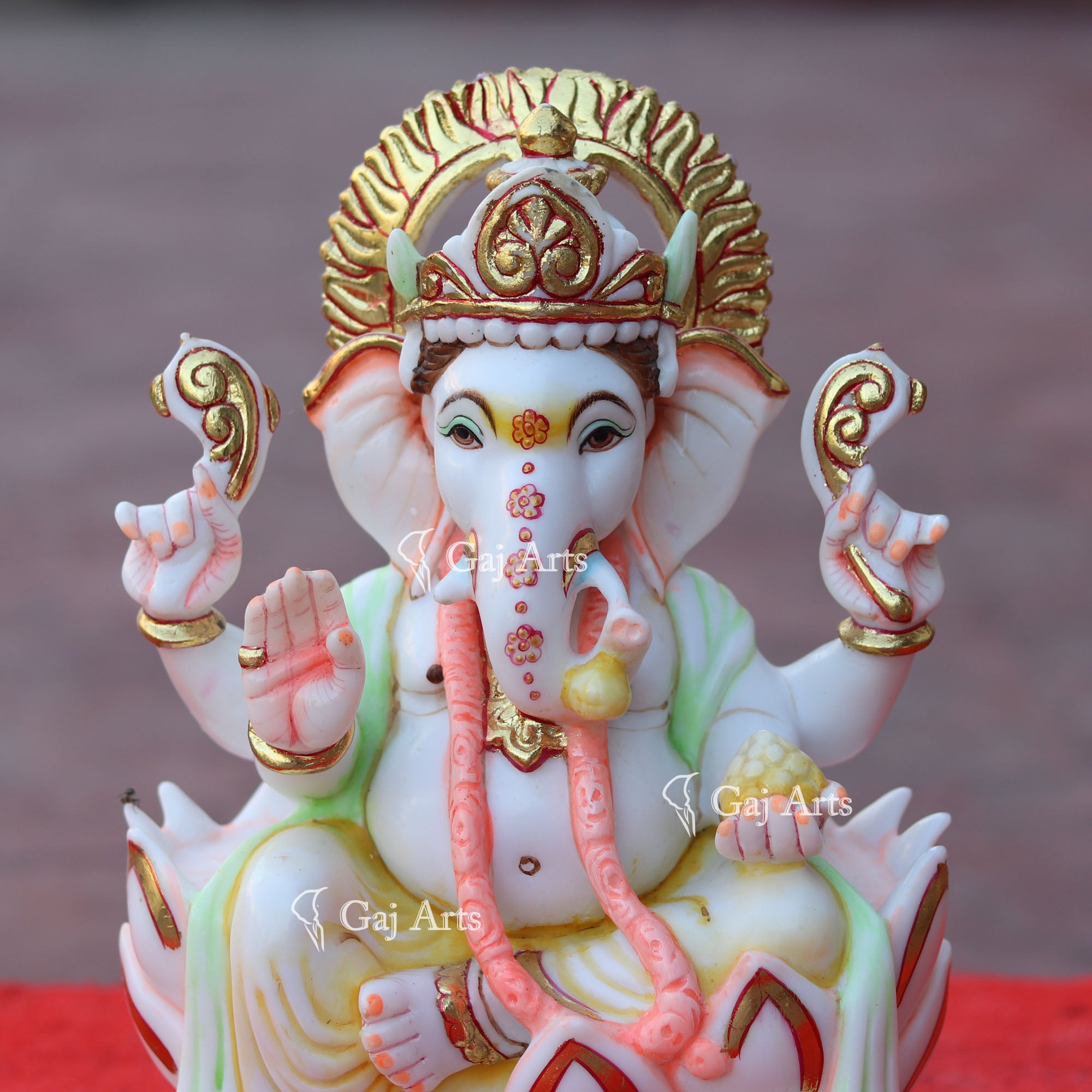 Hand Painted Marble Ganesh Idol | 12 Inch