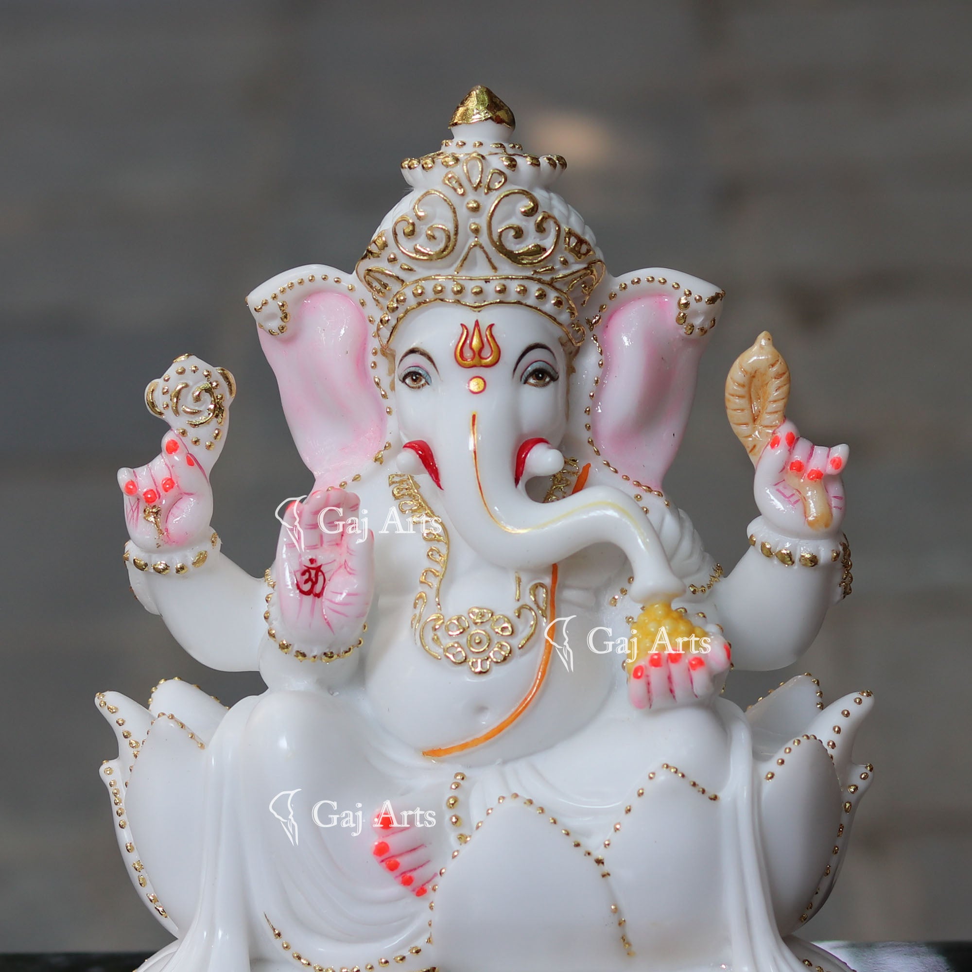 White Marble Ganesh Idol on Lotus Base | 12 Inch
