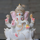 White Marble Ganesh Idol on Lotus Base | 12 Inch