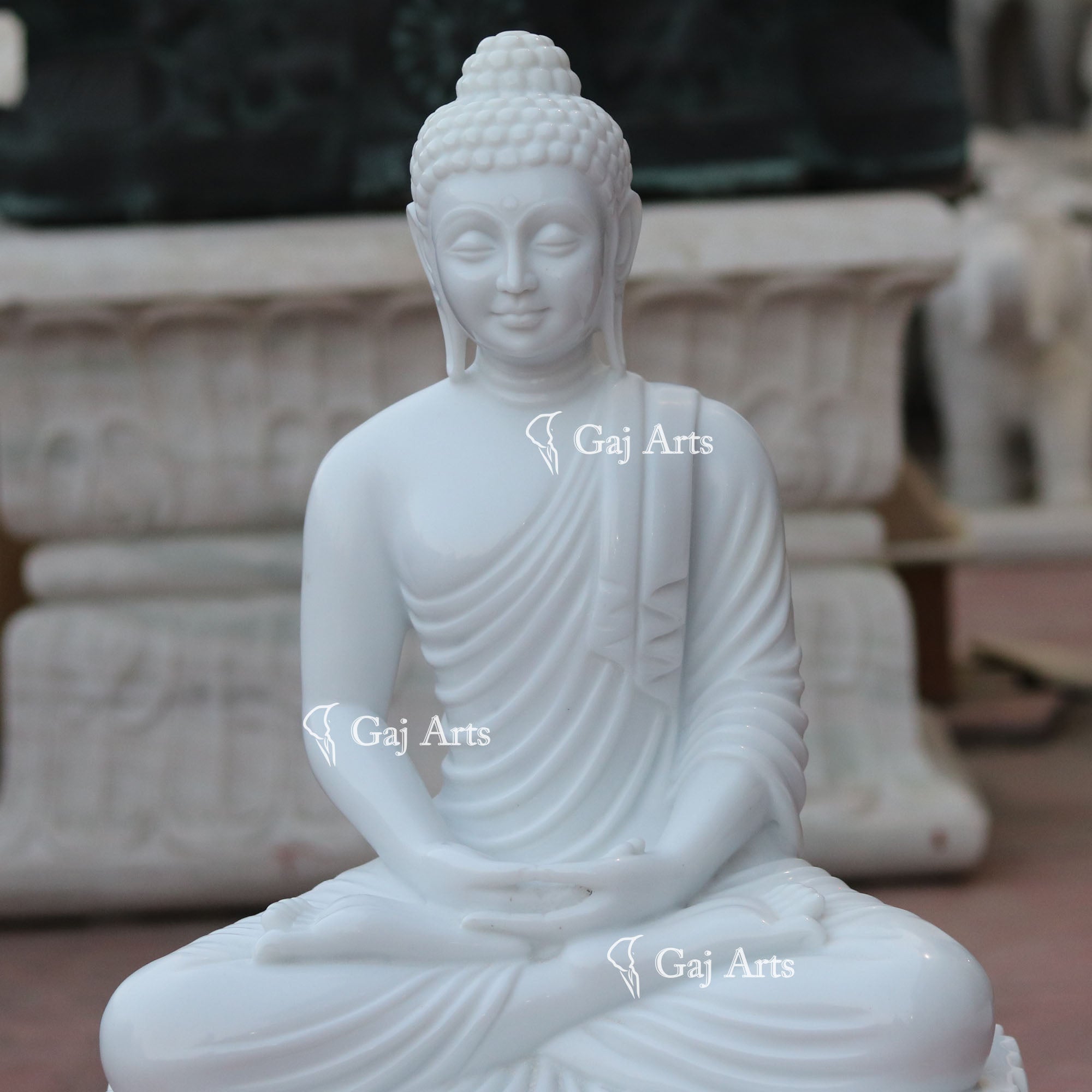 White Marble Buddha Idol | 24 Inch