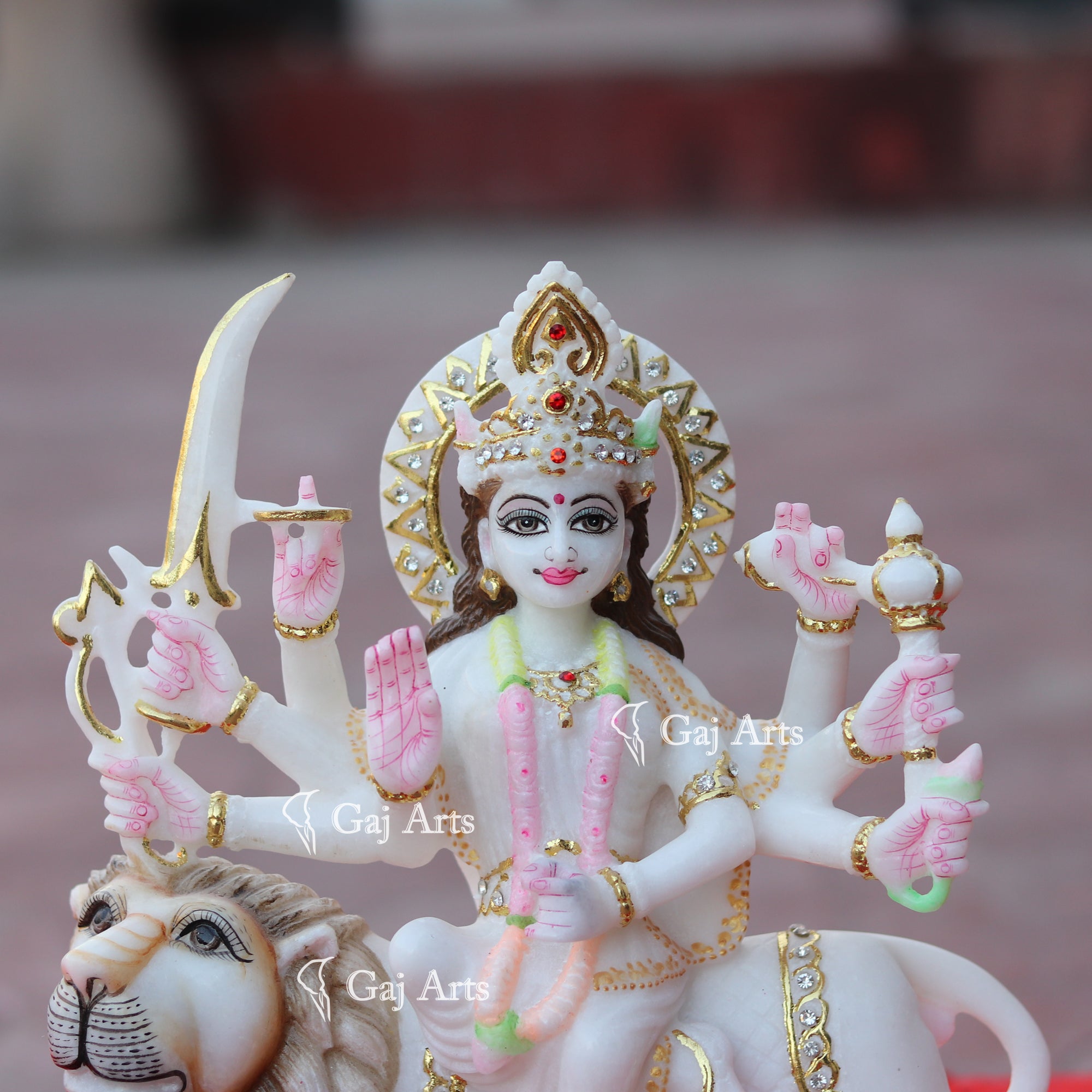 White Makrana Marble Durga Mata Idol | 12 Inch