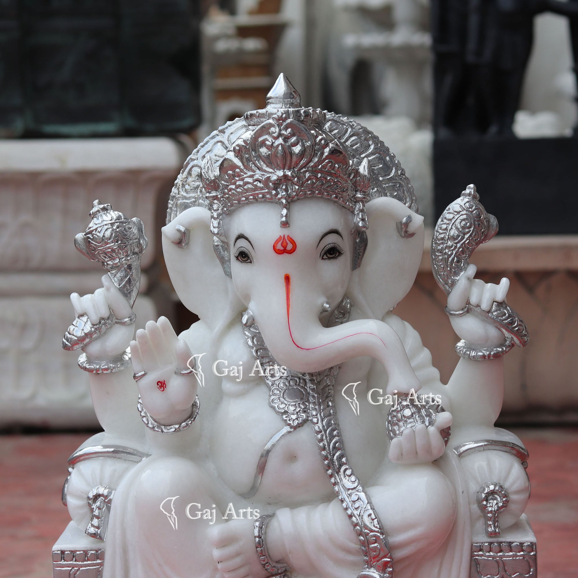 Super White Makrana Marble Ganesh Statue | 24 Inch