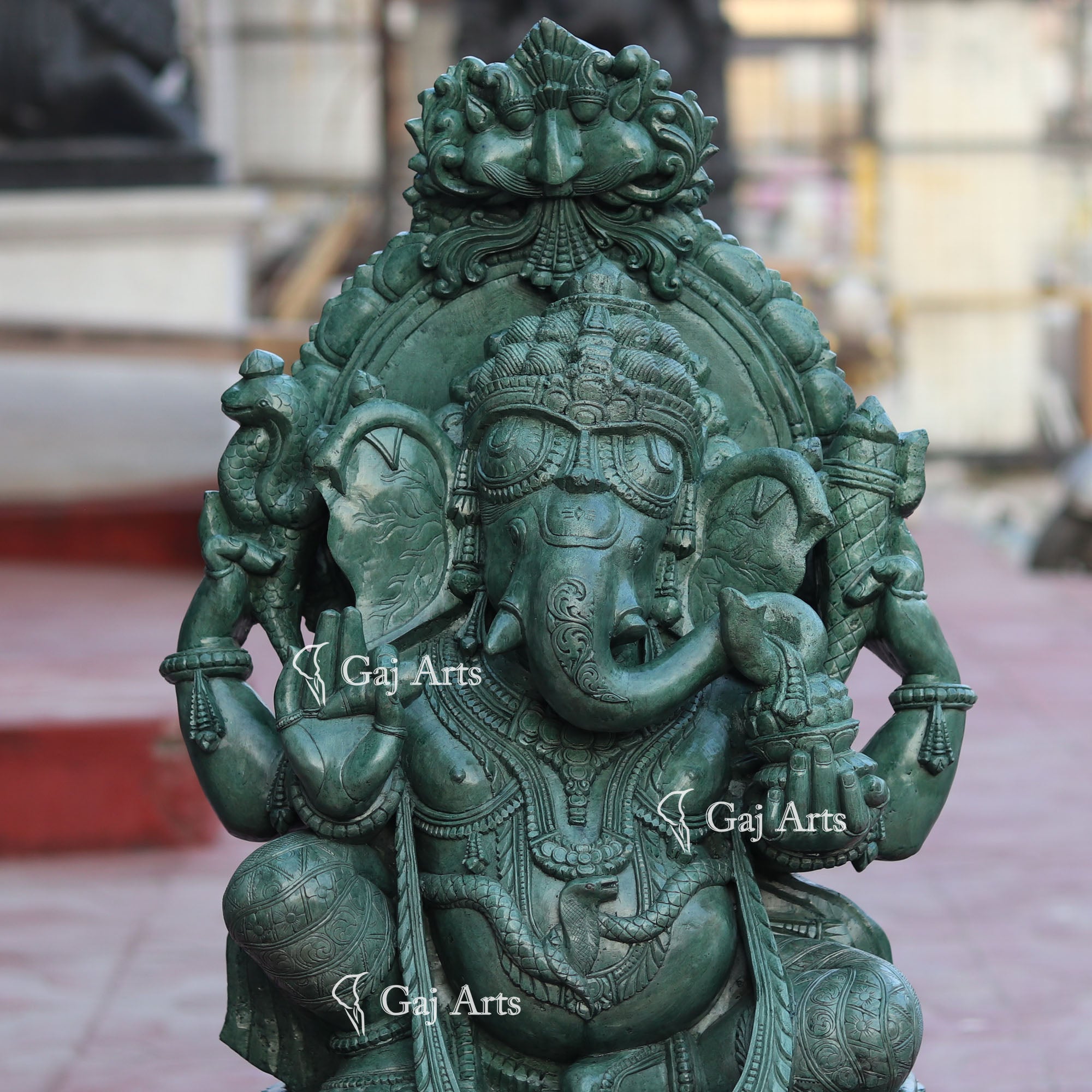Natural Green Quartz Ganesh Statue | 30 Inch