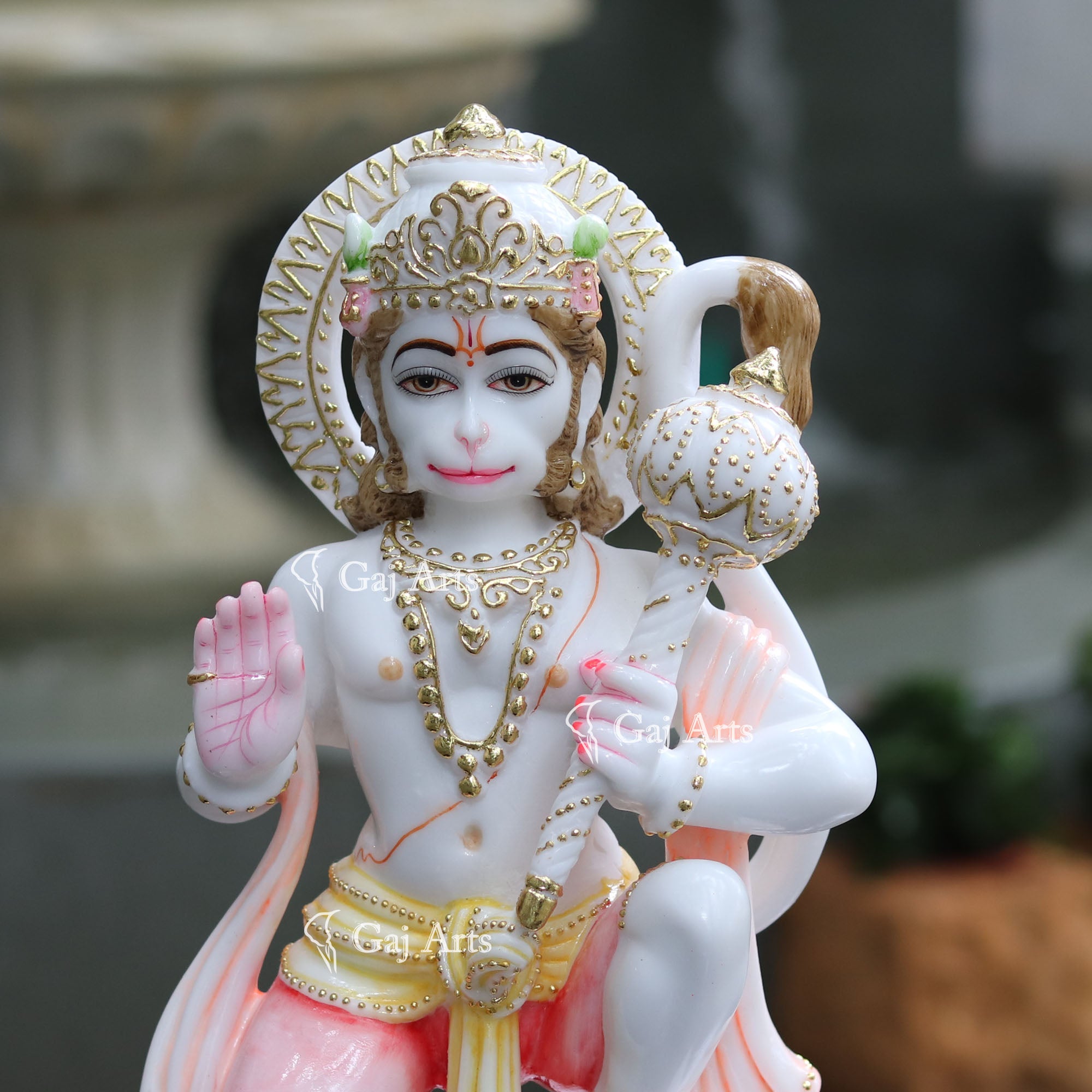 White Ethiopia Marble Hanuman Ji Idol | 15 Inch