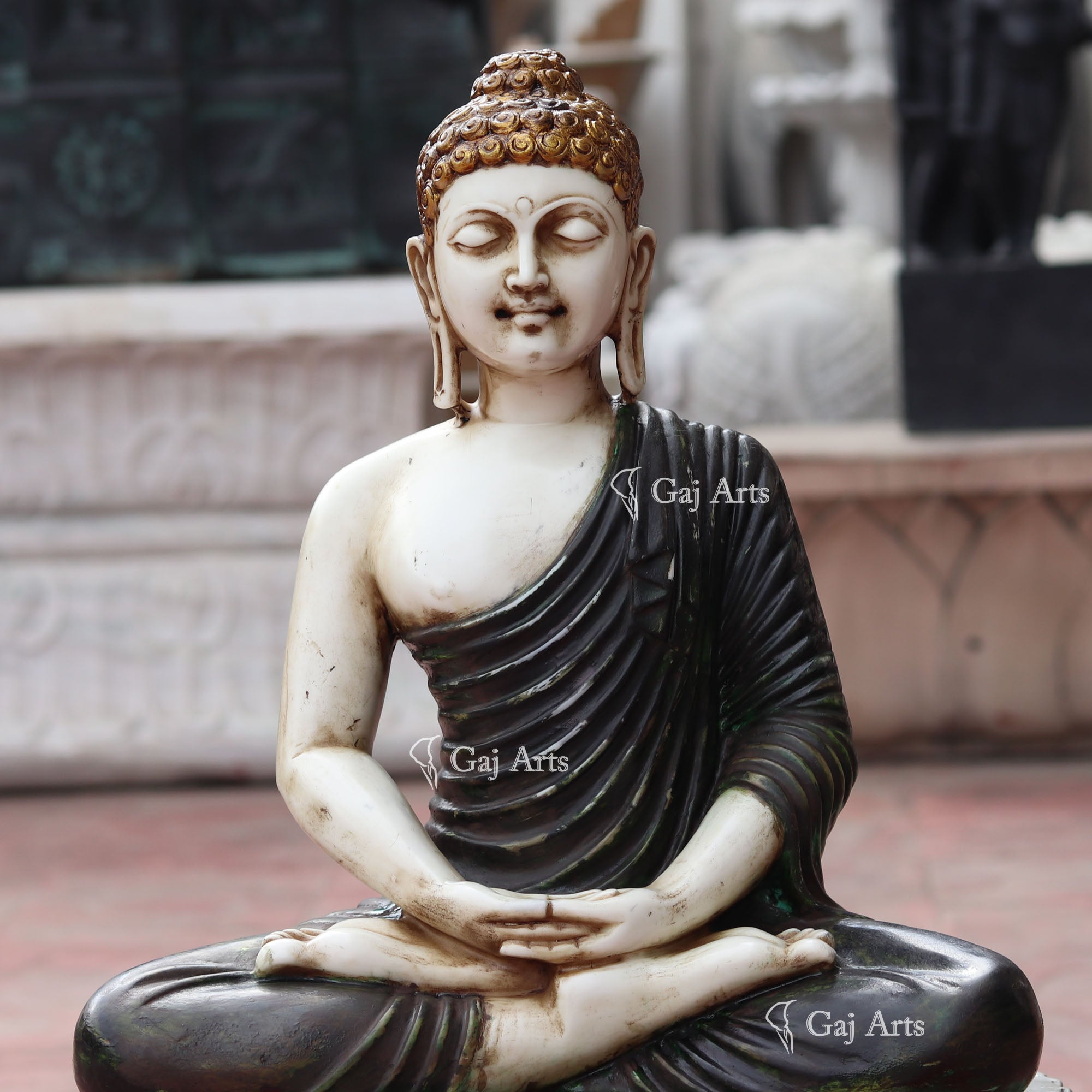 Black & White Marble Buddha Statue | 24 Inch