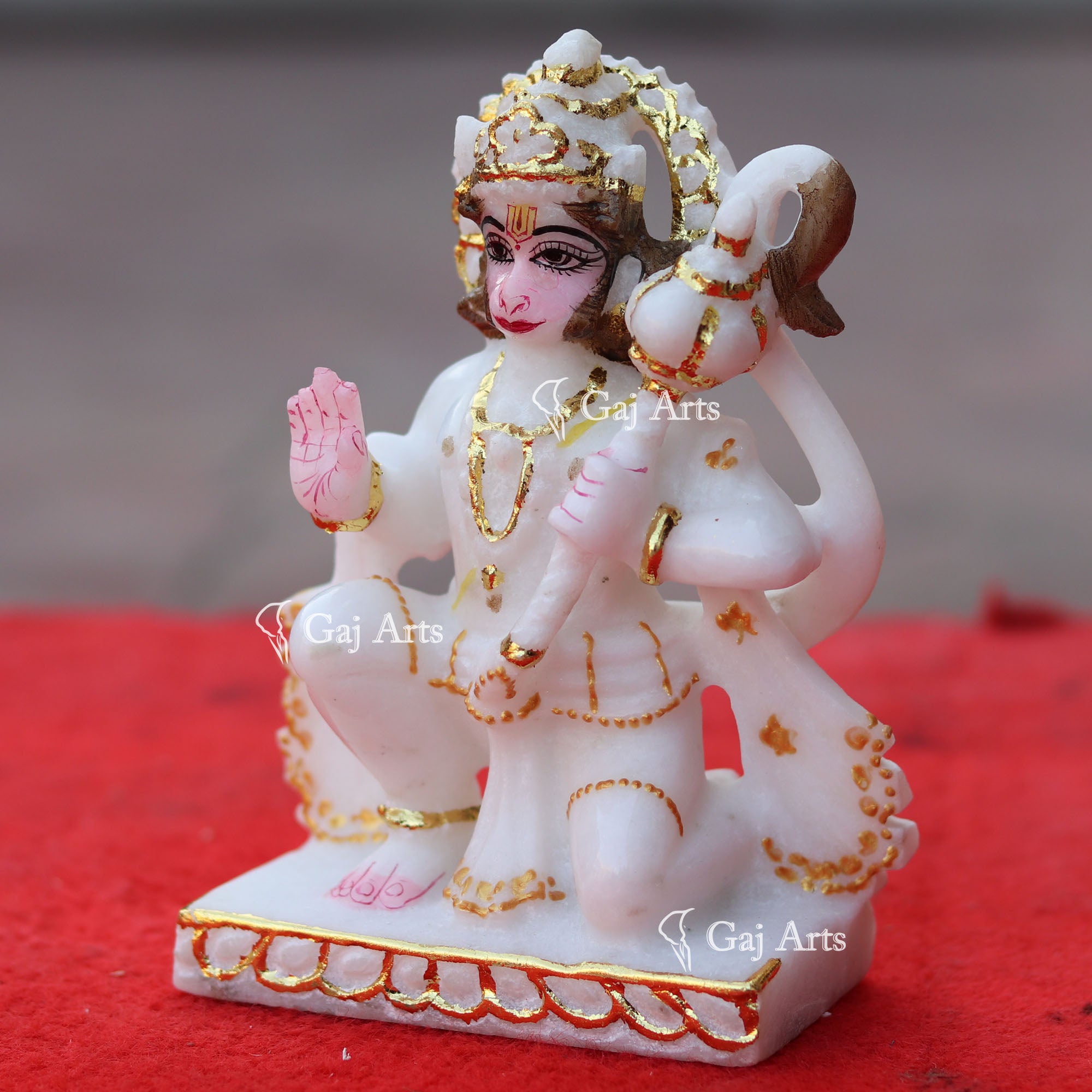 White Makrana Marble Hanuman Ji Idol | 6 Inch