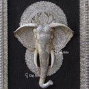 White Antique Finish Marble Elephant Face Wall Panel Silver Art | 48 Inch