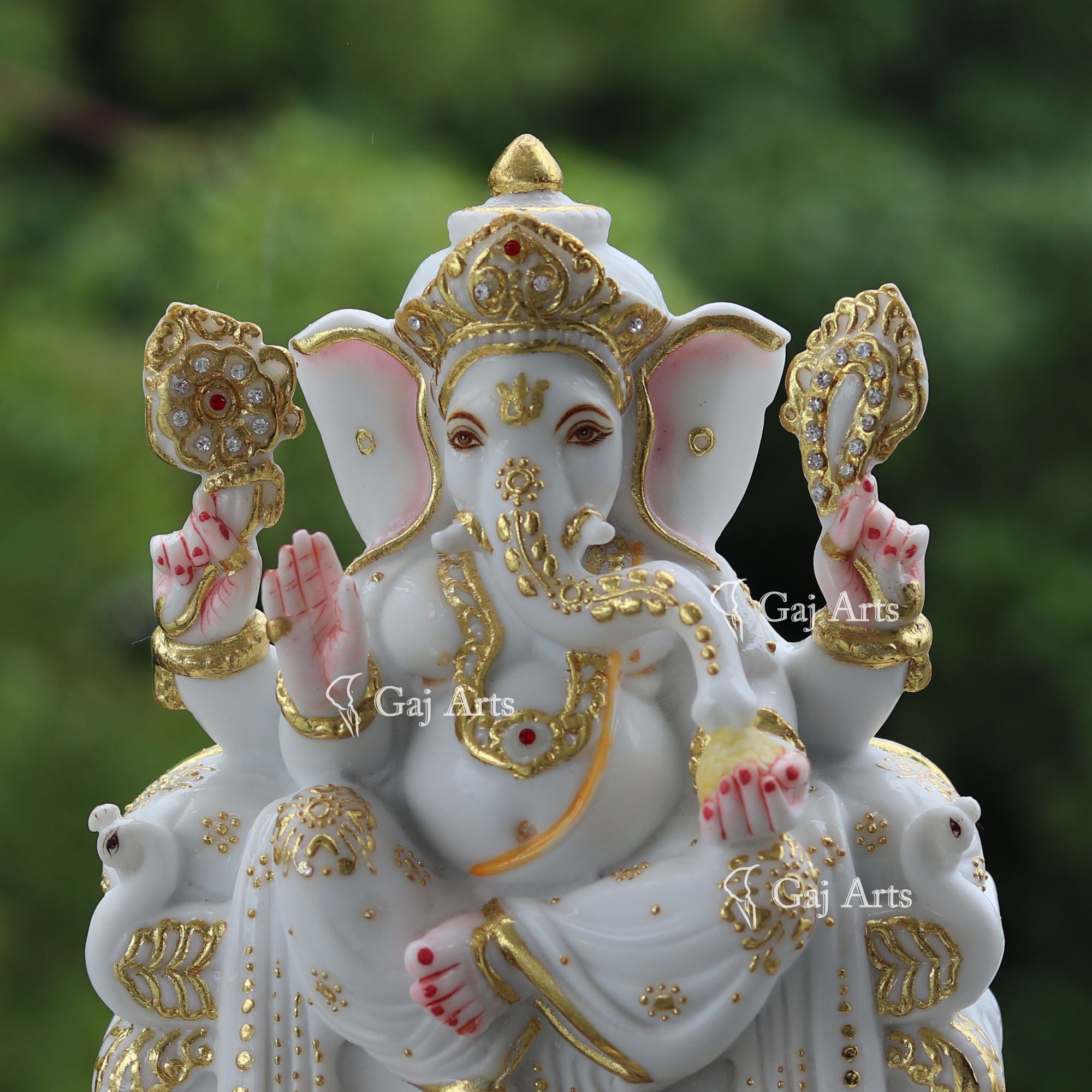 Marble Ganpati Idol on Singhasan Base | 9 Inch