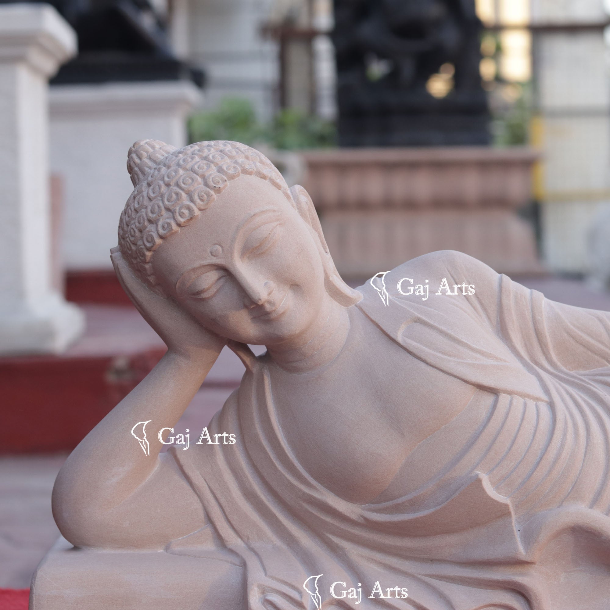 Sleeping Buddha Statue in Sandstone | 24 Inch