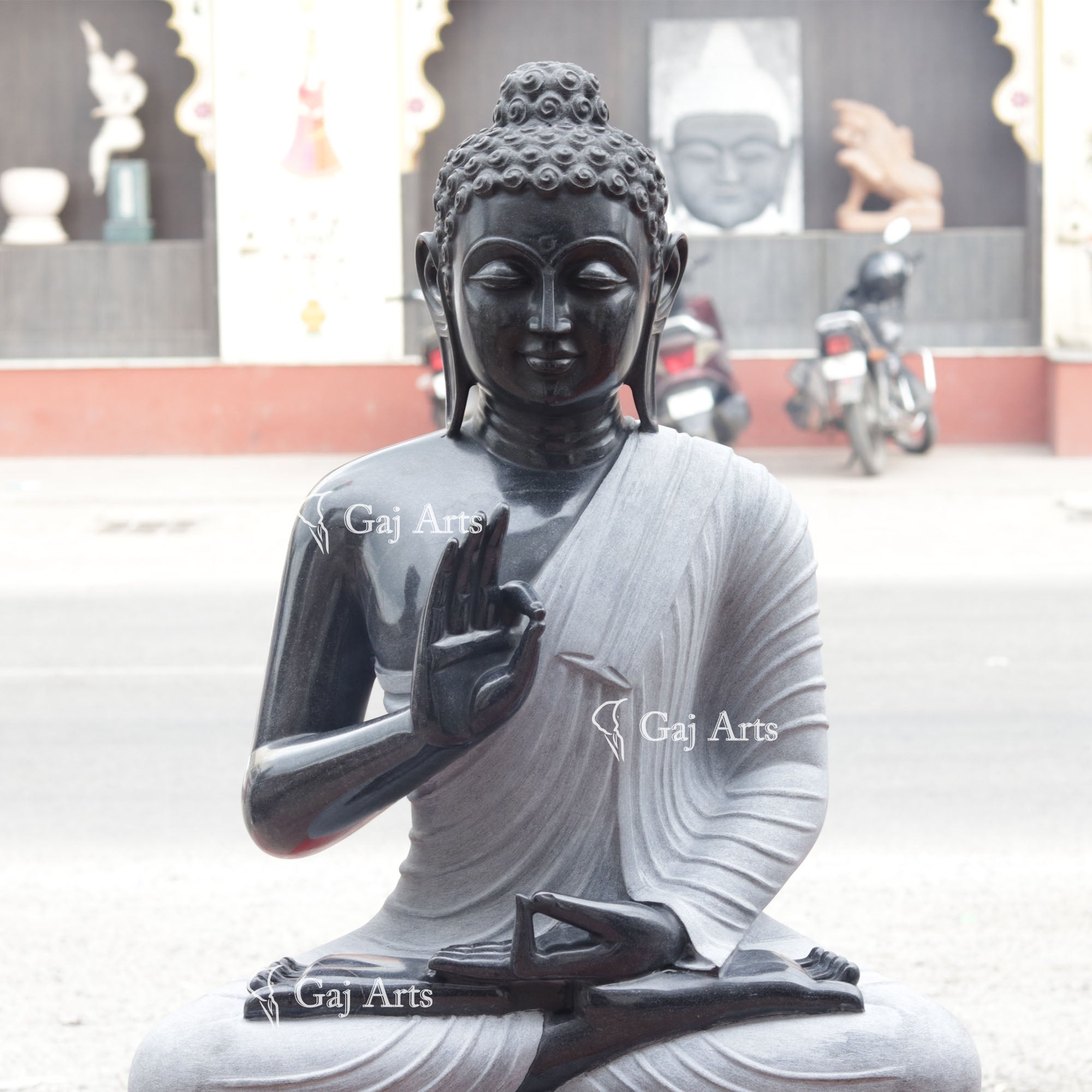 Black Marble Sitting Buddha Statue | 39 Inch