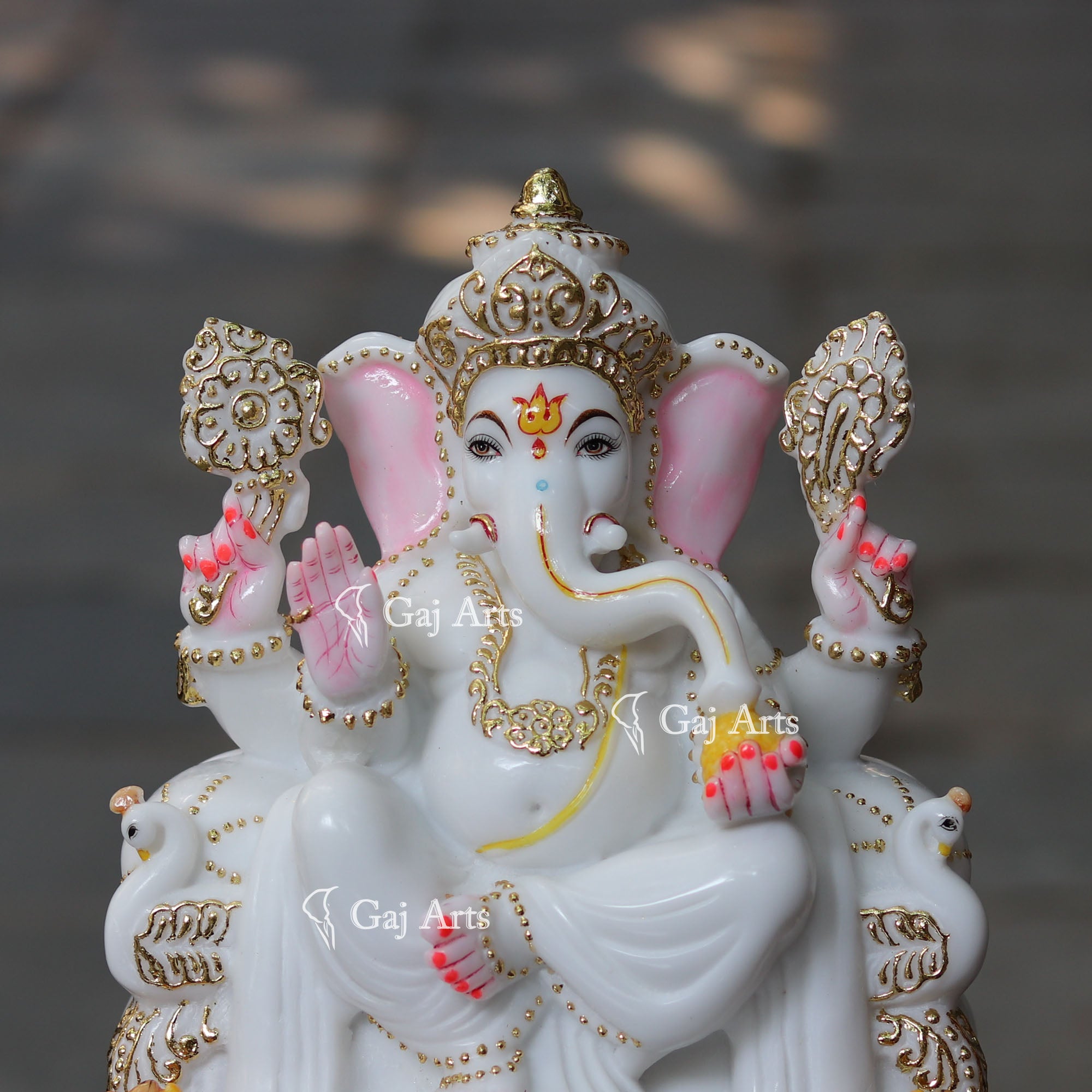 Marble Ganpati Idol on Throne | 12 Inch
