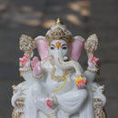 Marble Ganpati Idol on Throne | 12 Inch