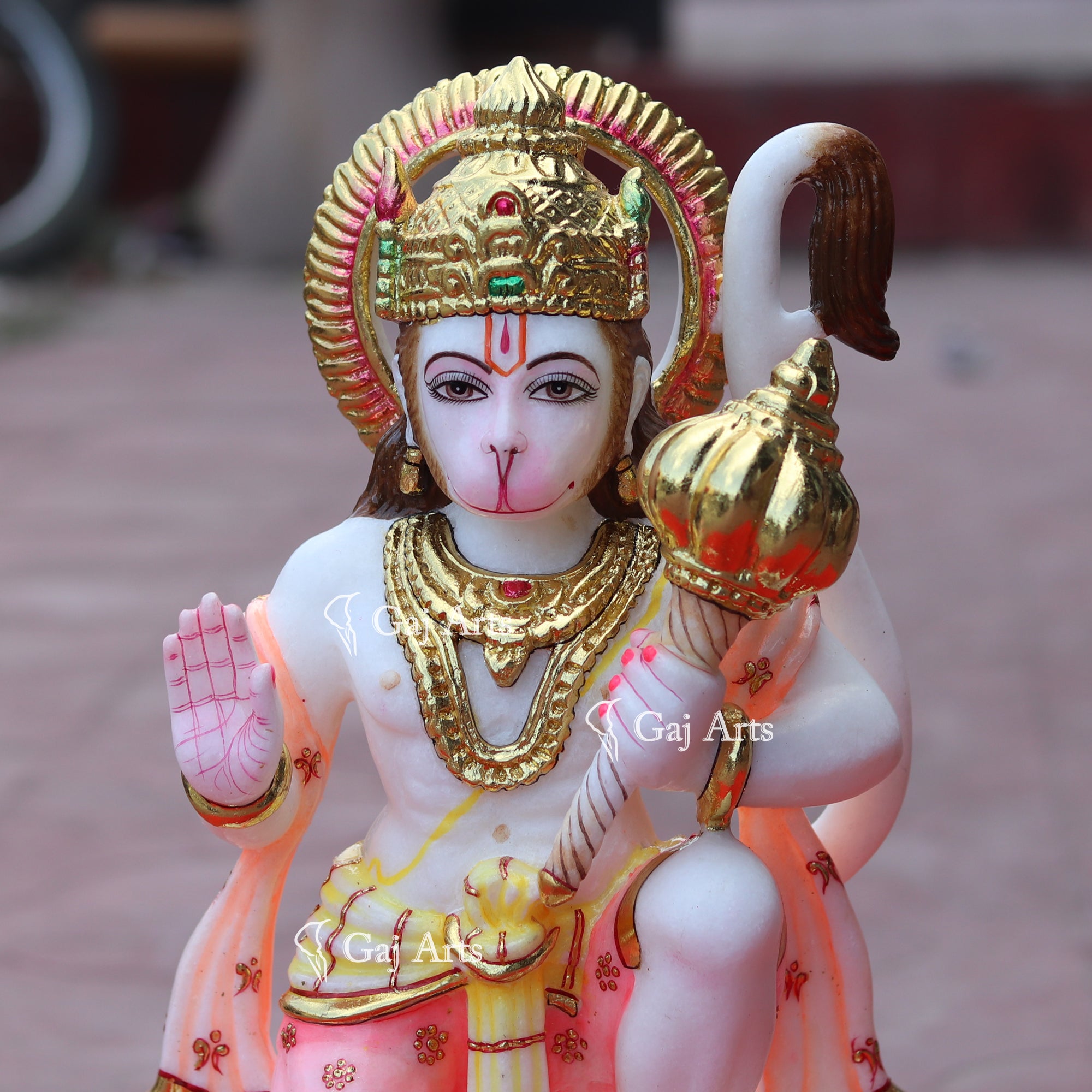 White Makrana Marble Hanuman Ji Idol | 15 Inch