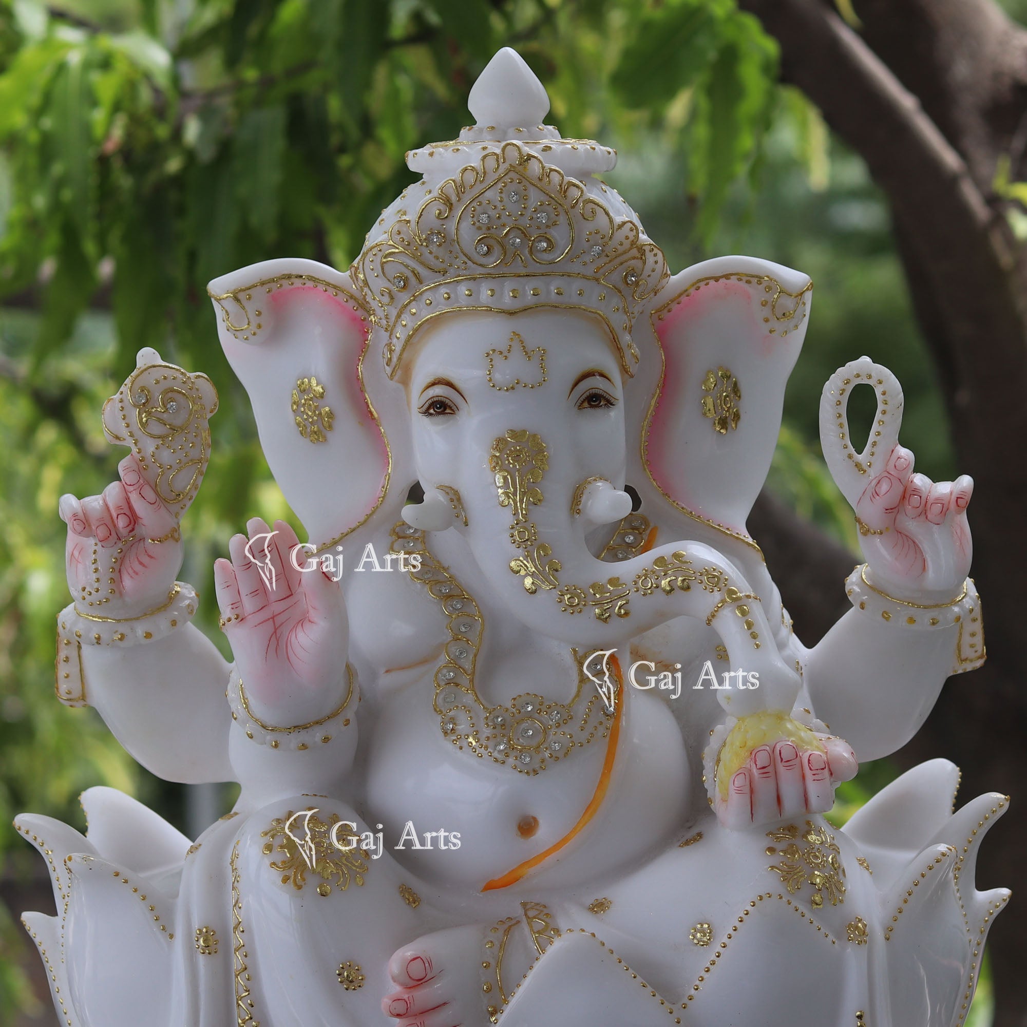 White Marble Ethiopia Ganesh Idol | 18 Inch