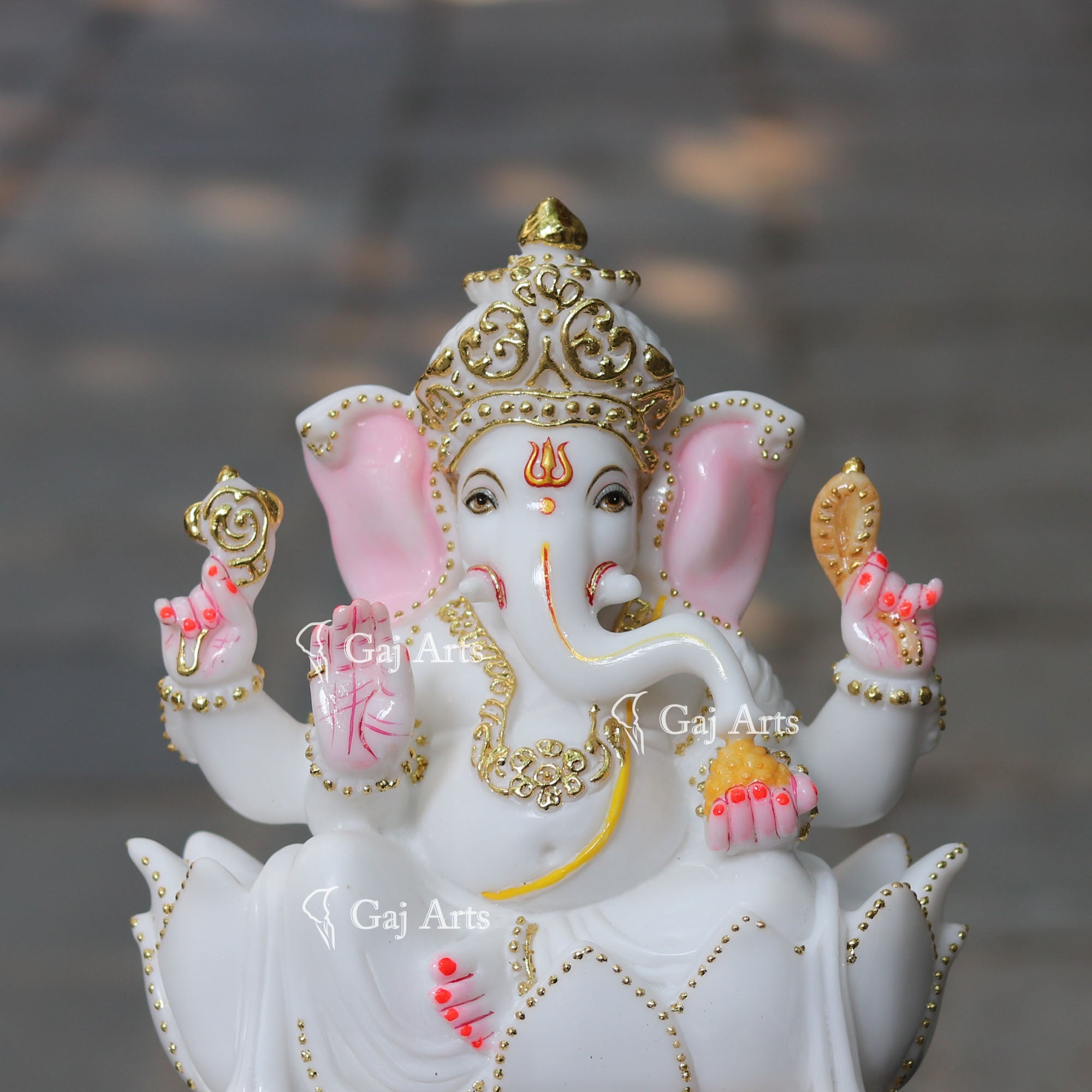 White Ganpati Idol on Lotus | 12 Inch