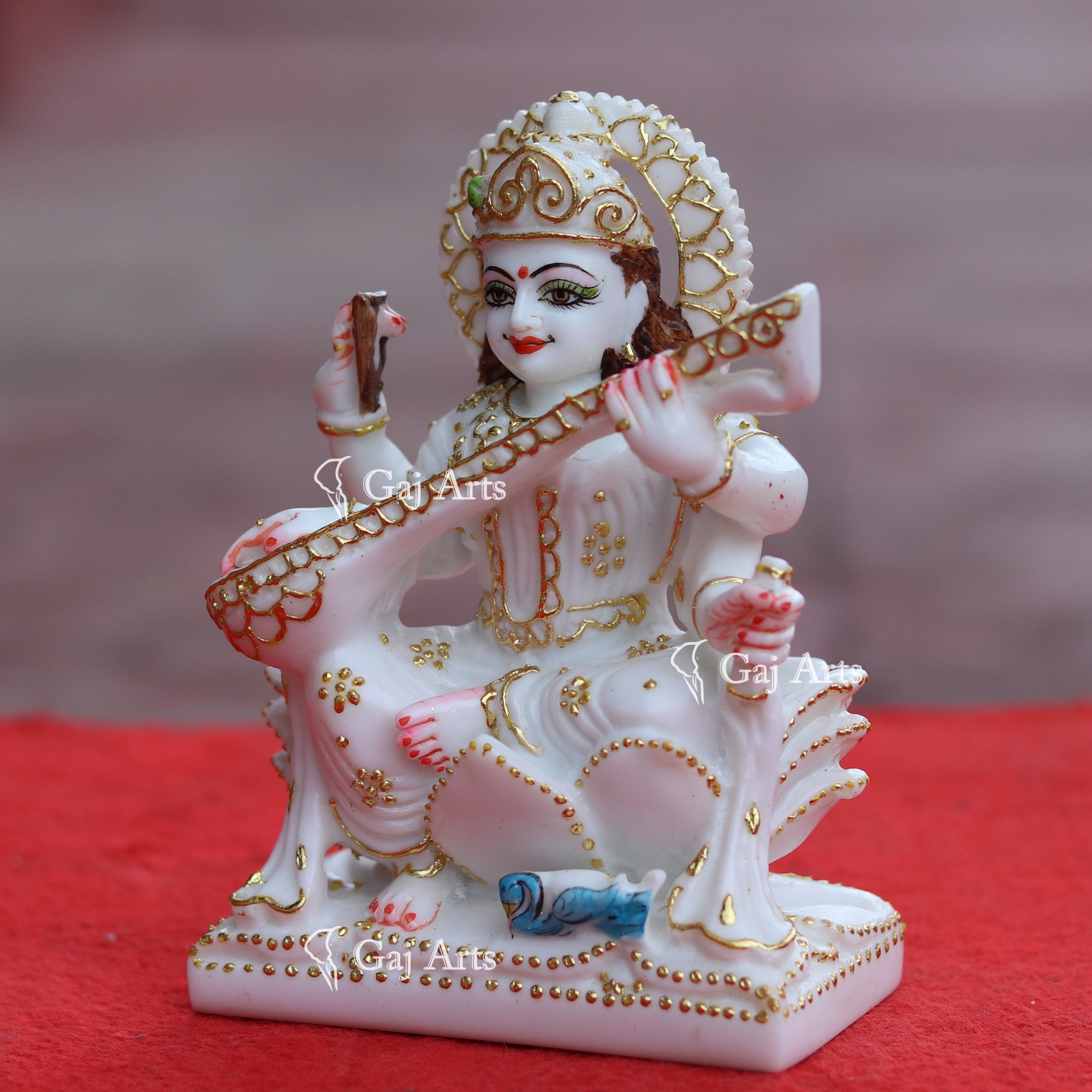 White Marble Saraswati Maa Idol | 6 Inch