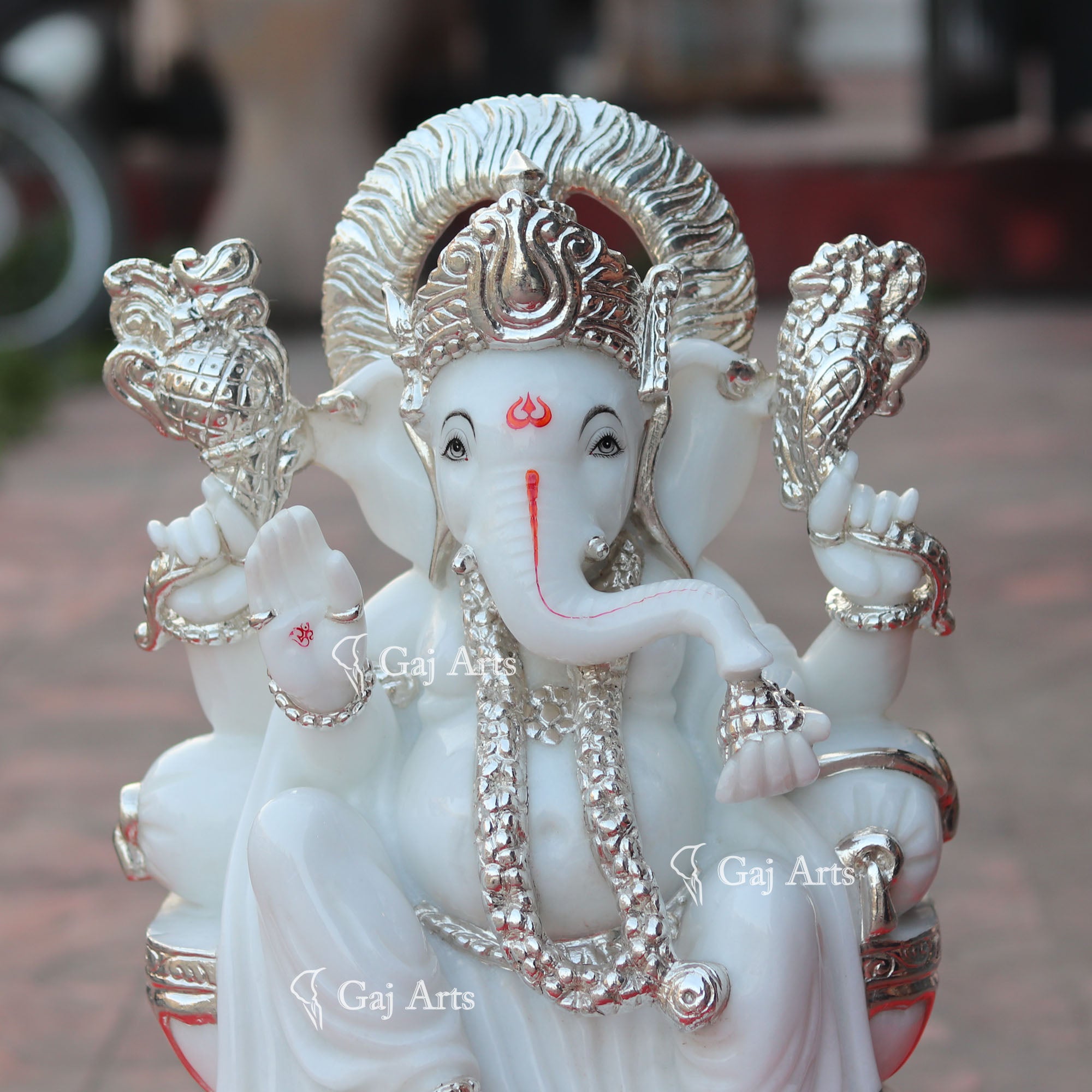 Super White Vietnam Marble Ganesh Idol | 18 Inch