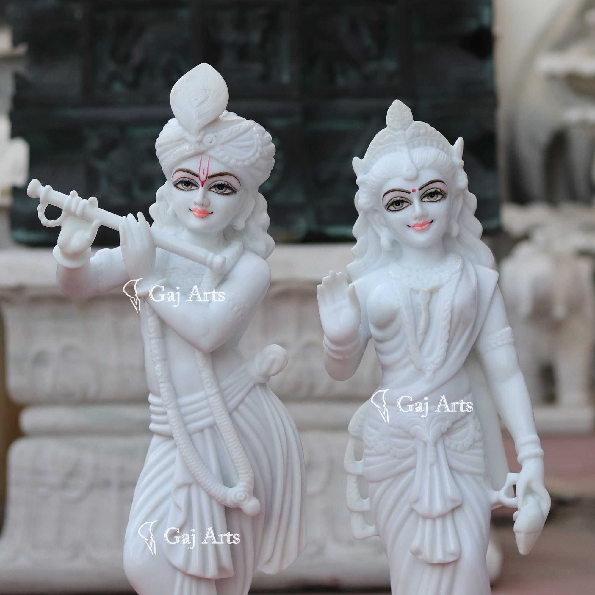Makrana Marble Powder Radha Krishna Murti | 27 Inch