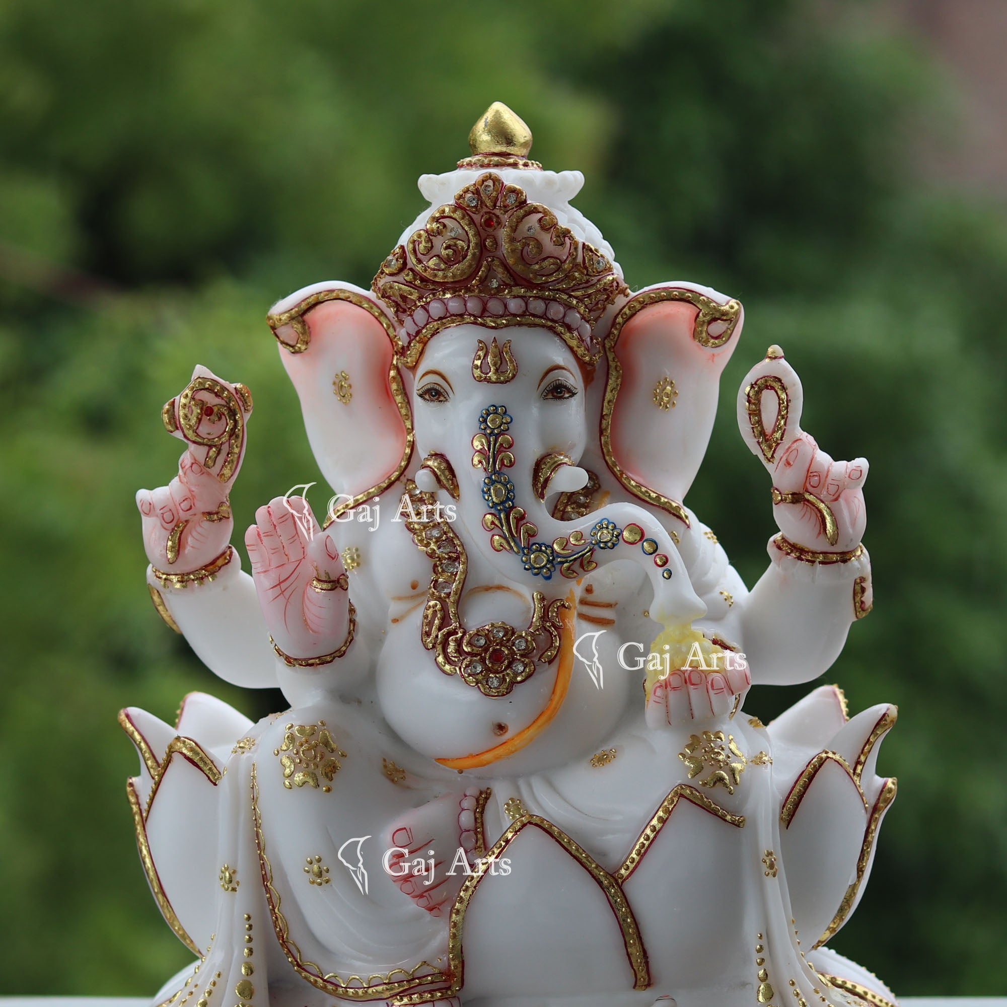 White Marble Ethiopia Ganesh Idol | 12 Inch