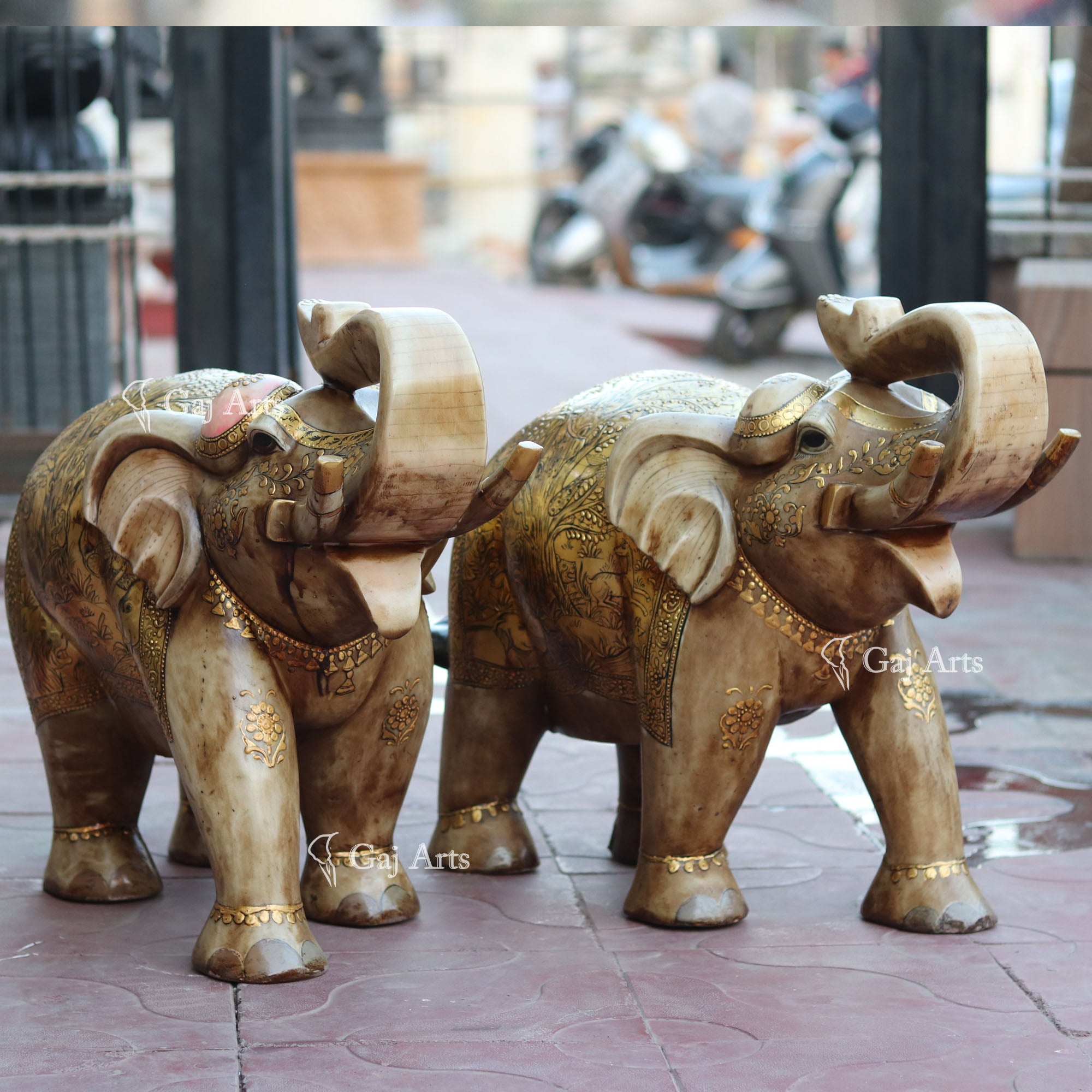 White Makrana Marble Elephant Statue | 21 Inch
