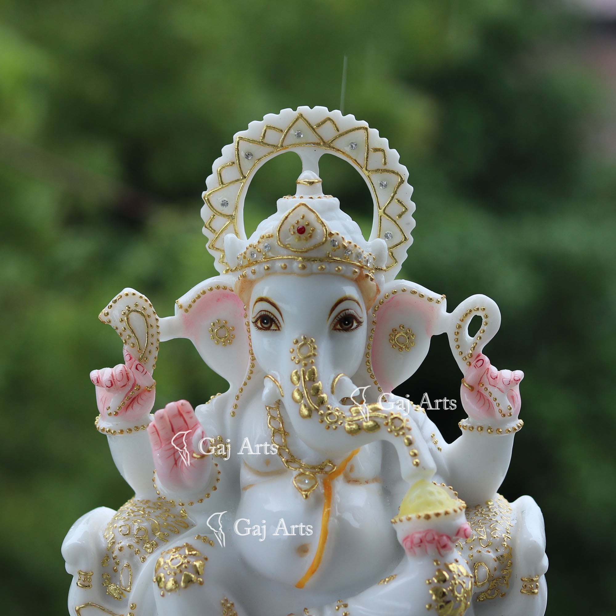 White Marble Ganesh Idol on Singhasan | 10 Inch