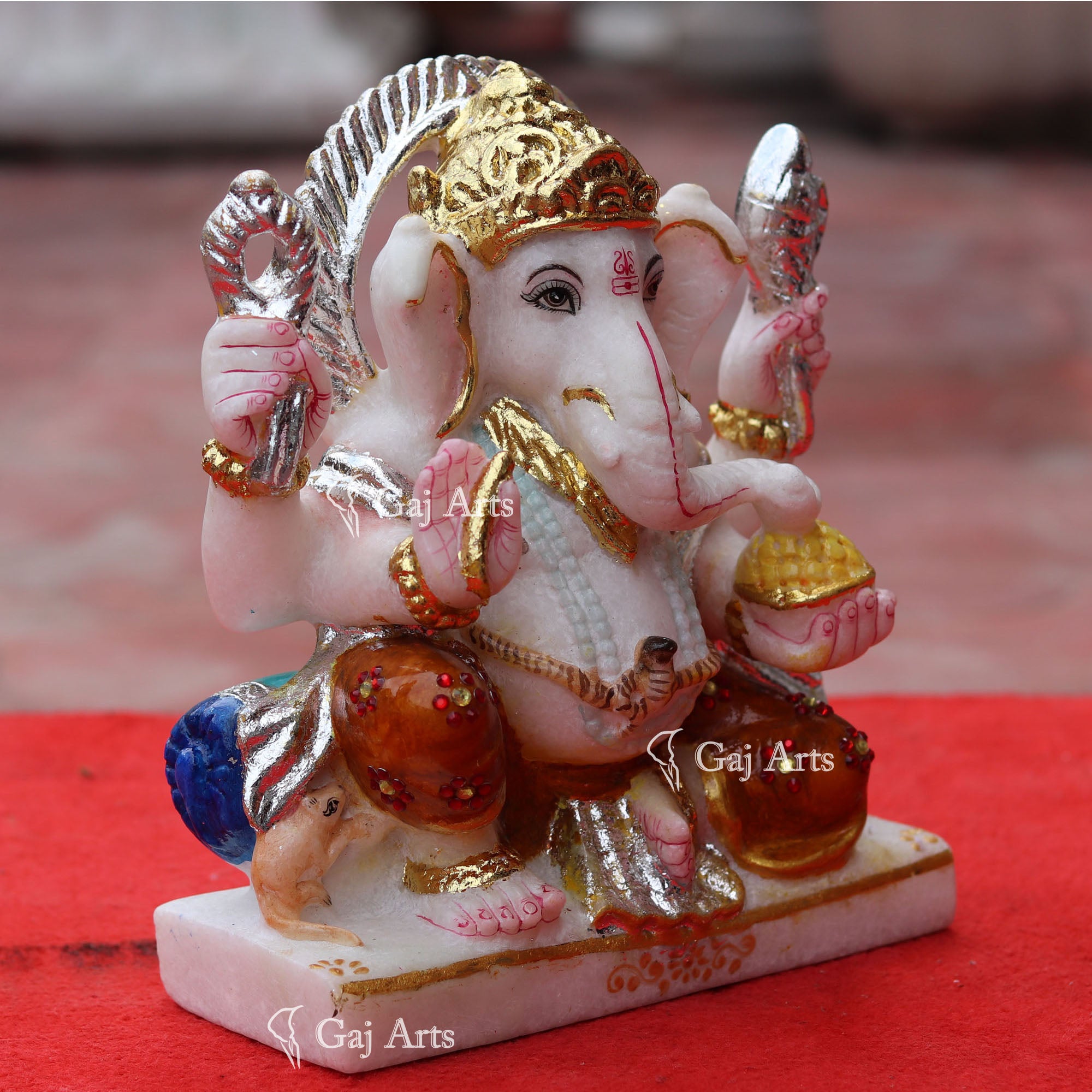 Super White Makrana Marble Ganesh Idol | 9 Inch