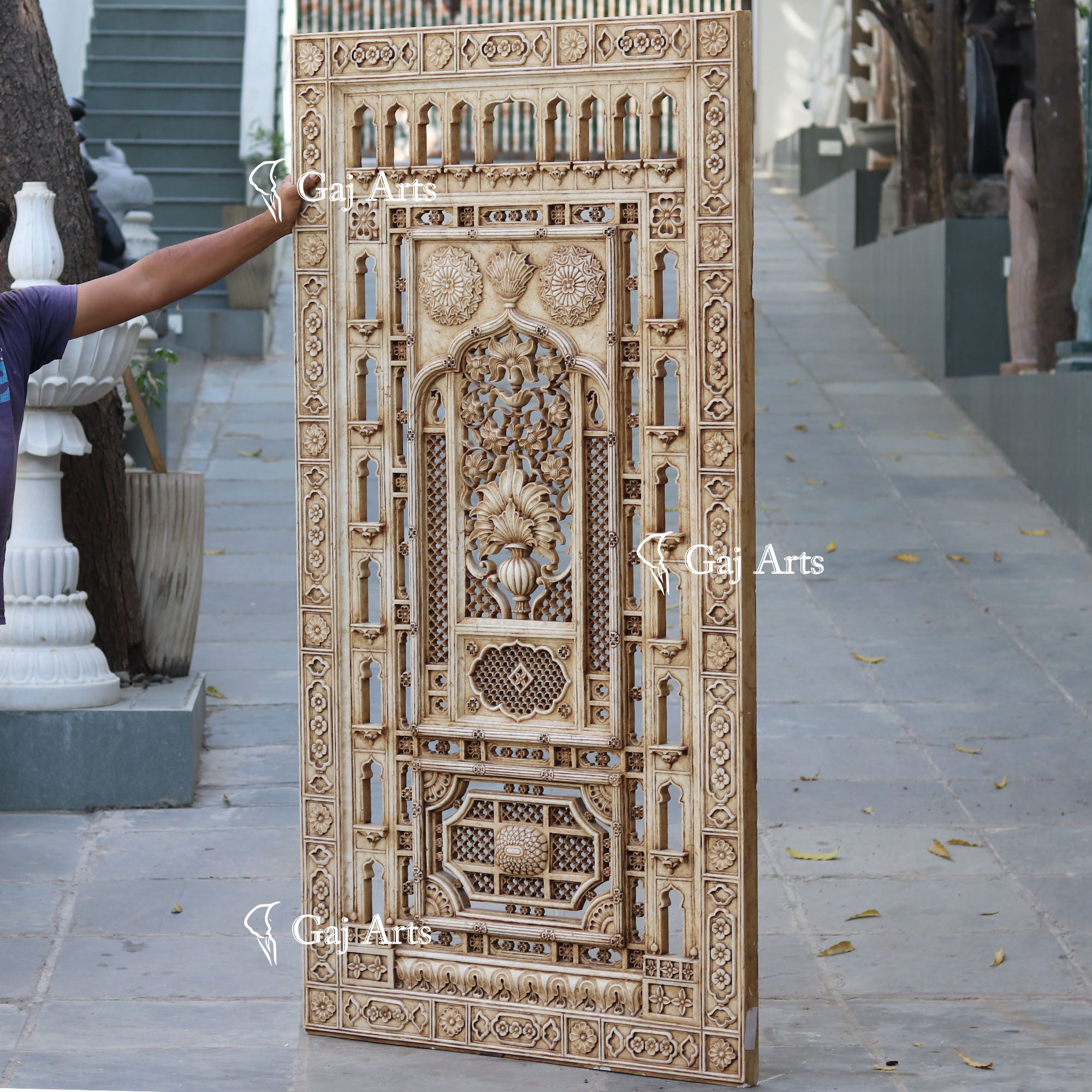White Marble Jali Wall Panel | 81 Inch