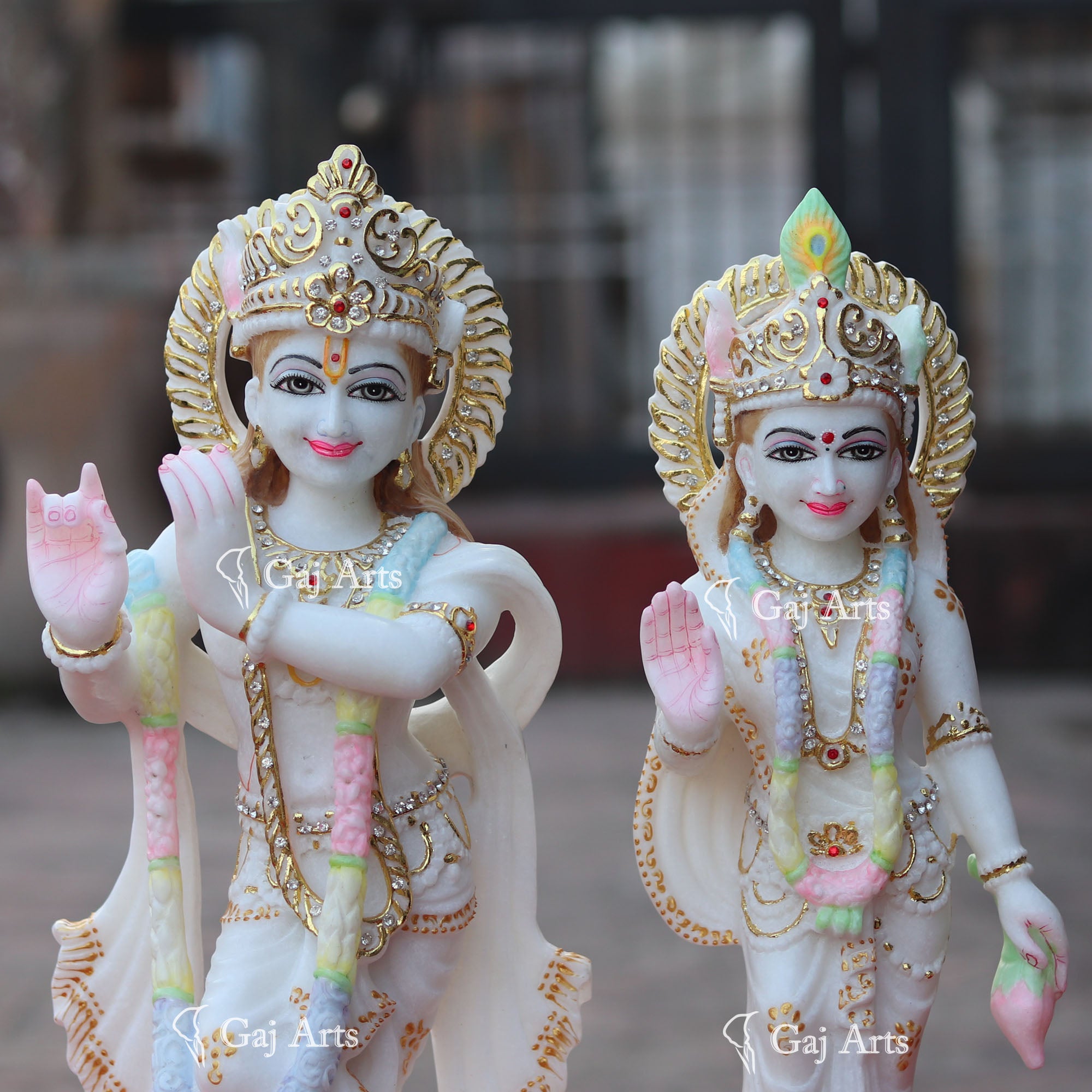 Super White Makrana Marble Radha Krishna Murti | 18 Inch