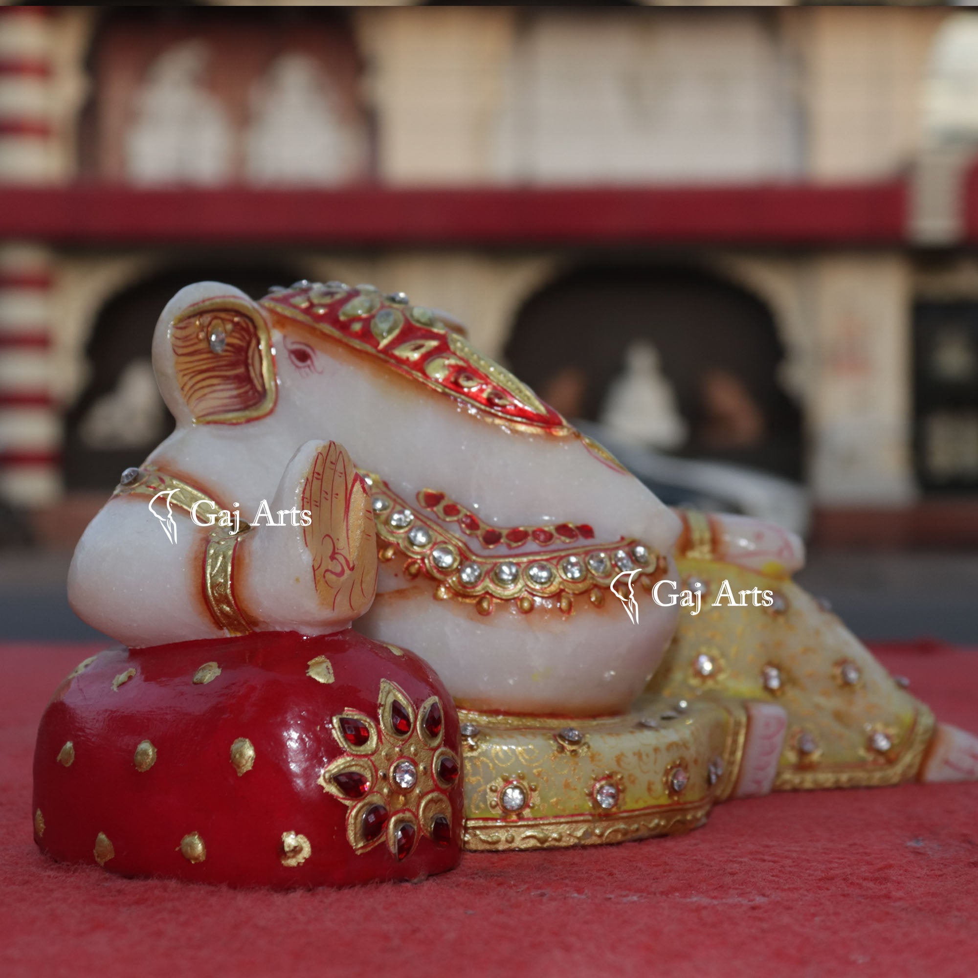 Hand Painted Marble Reclining Ganpati Idol | 4 Inch