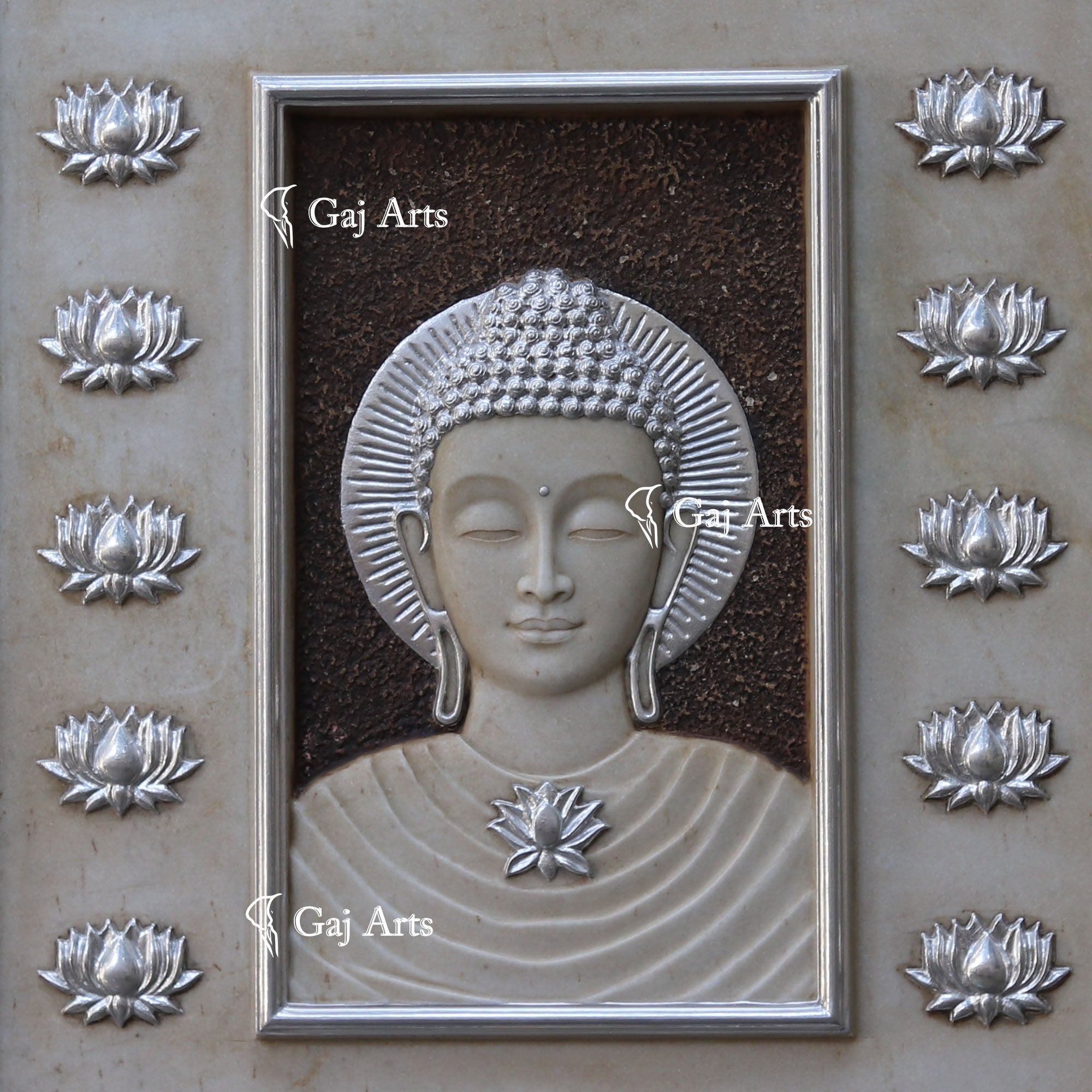 White Antique Finish Marble Buddha Wall Panel | 54 Inch
