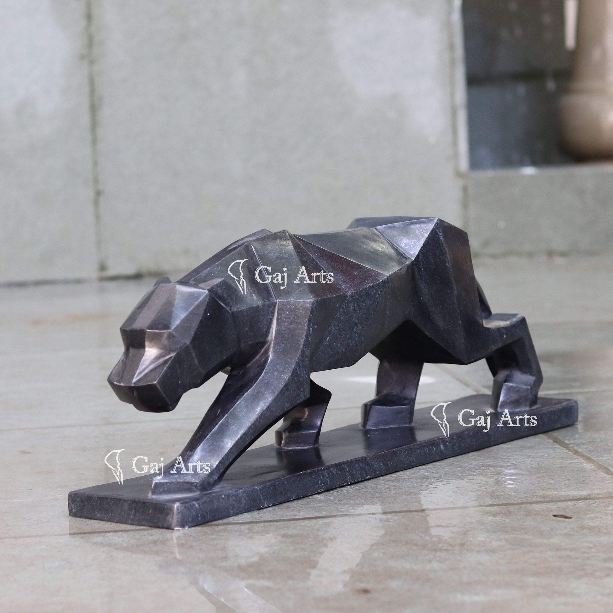 Handcrafted Black Marble Panther Statue | 24 Inch
