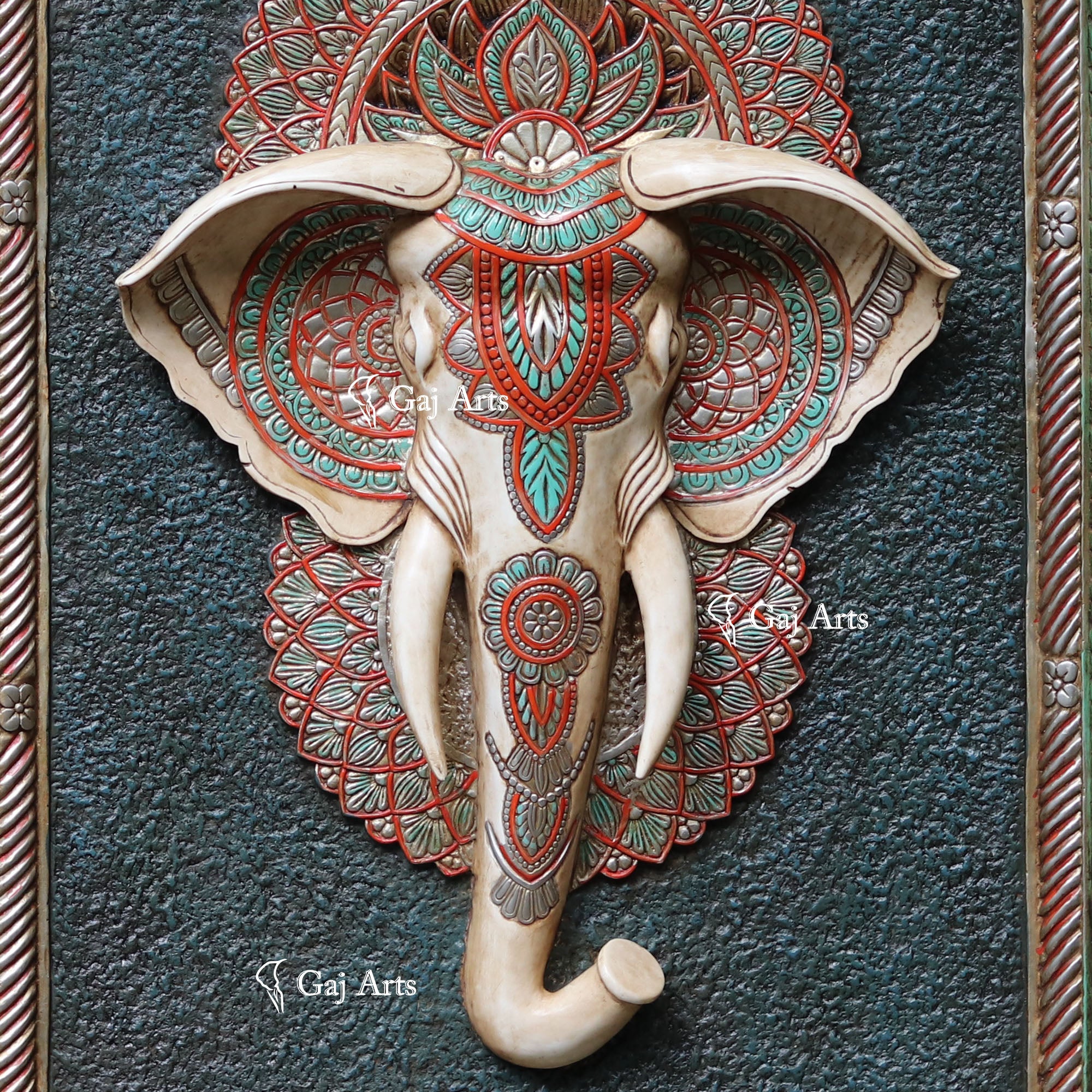 White Antique Finish  Elephant Face Wall Panel | 48 Inch
