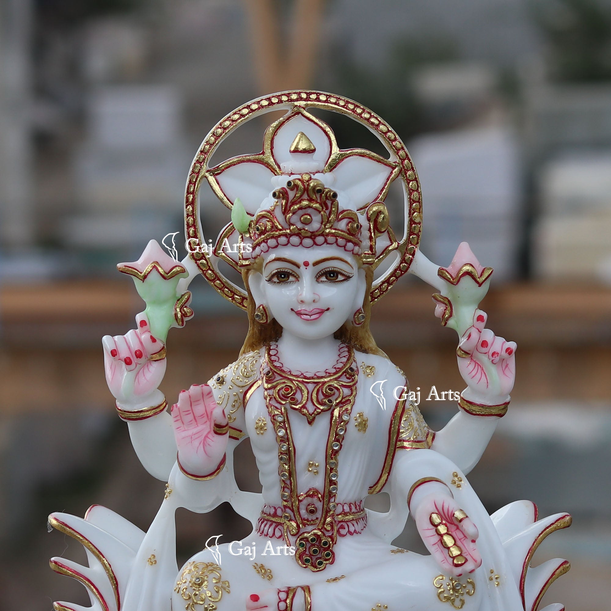 White Marble Ethiopia Lakshmi Idol 12 Inch