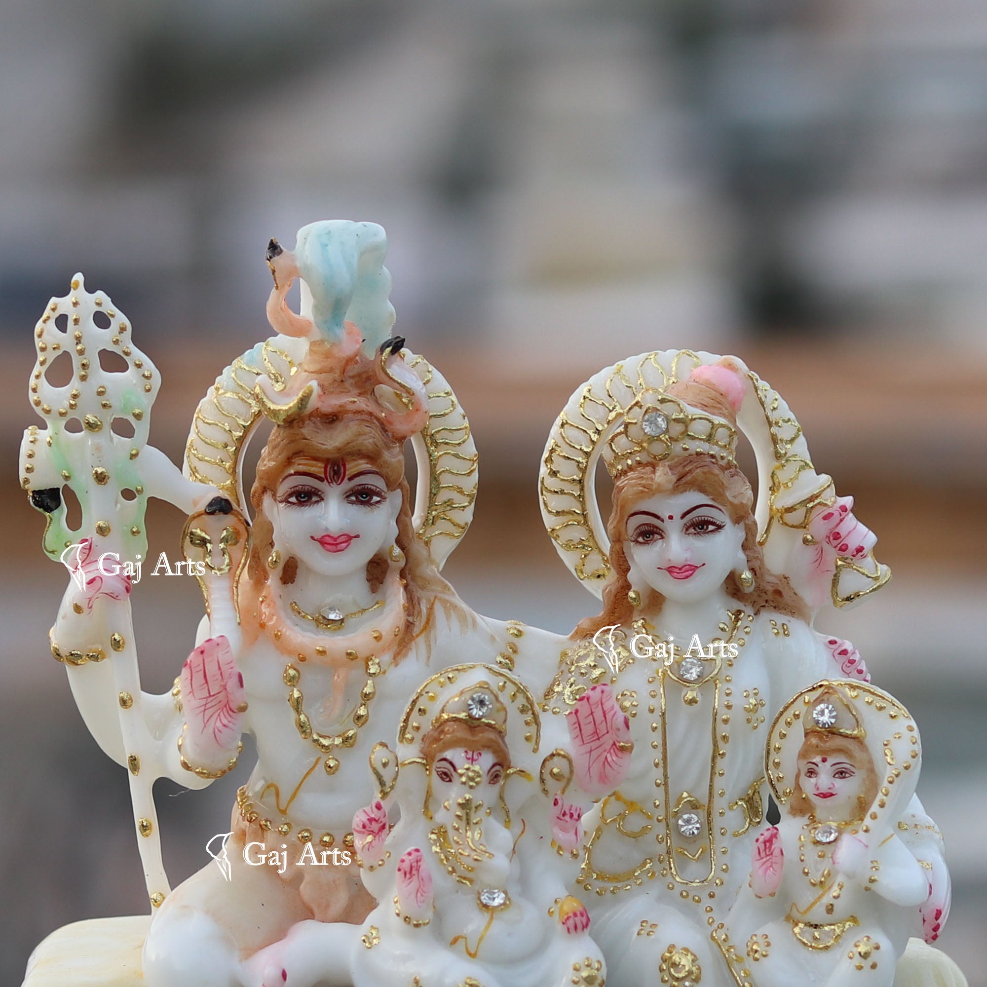 White Marble Shiv Parivar Idol | 7 Inch