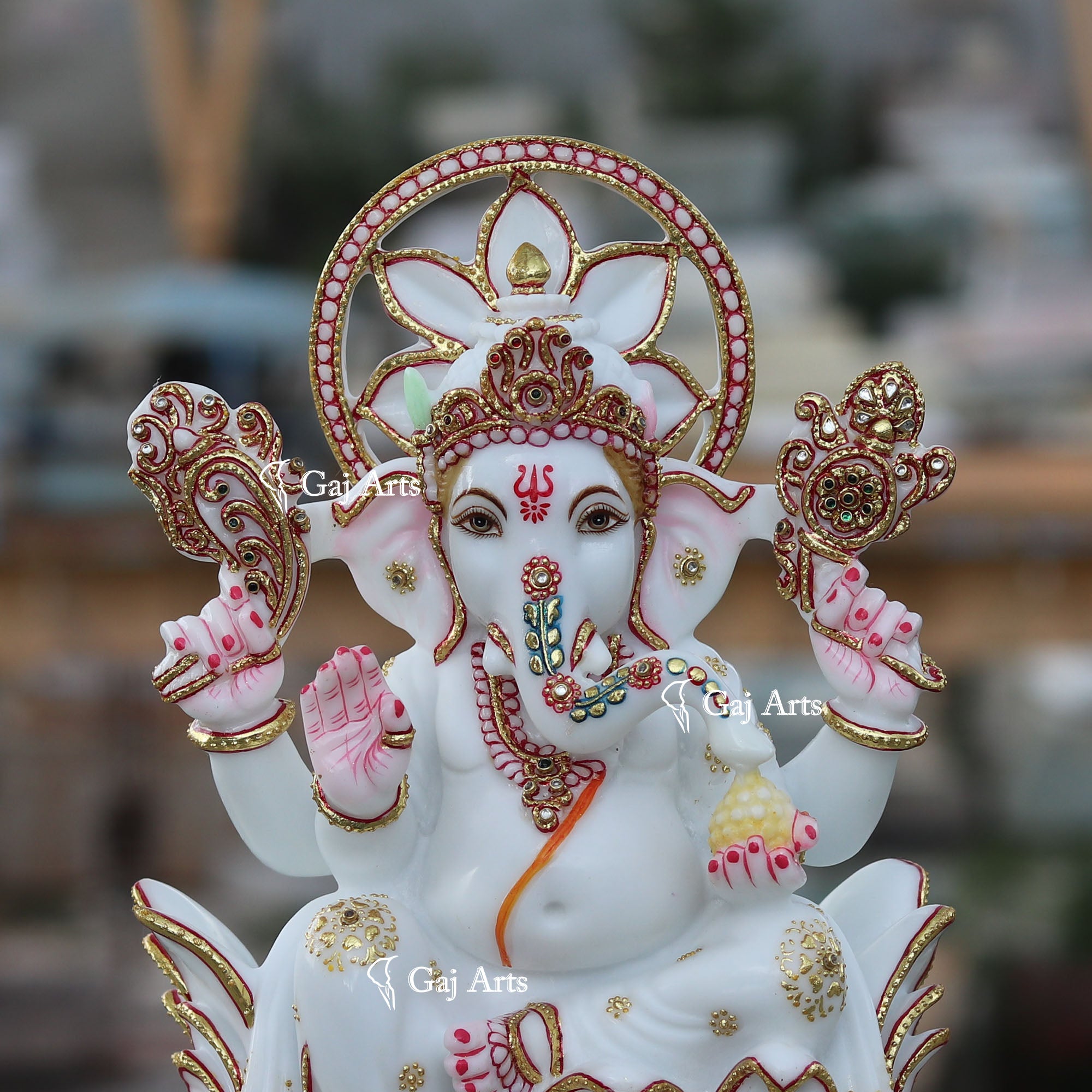 White Ganpati Idol on Lotus | 12 Inch