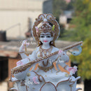 White Marble Saraswati Mata Murti | 18 Inch