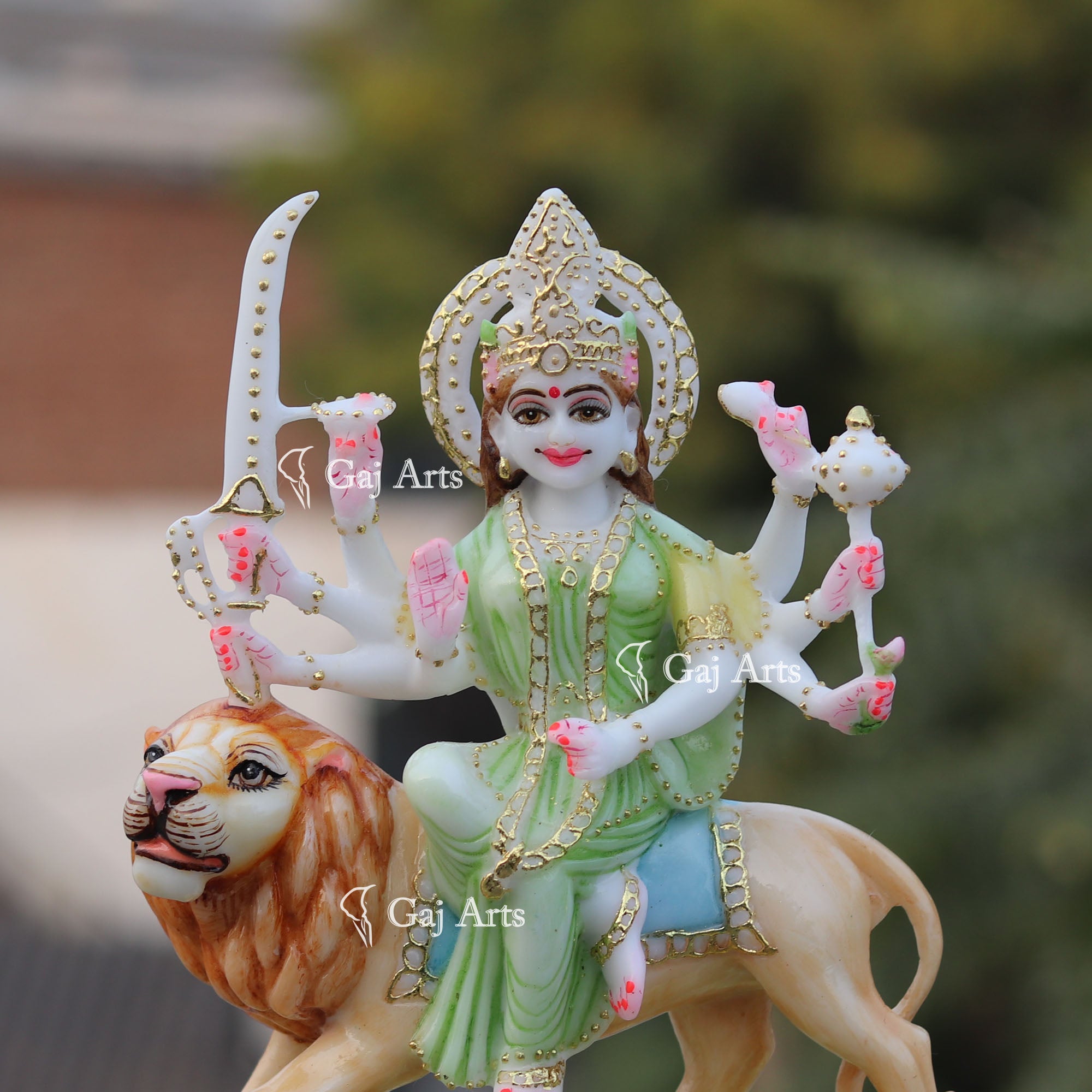 White Marble Durga Mata Idol | 9 Inch