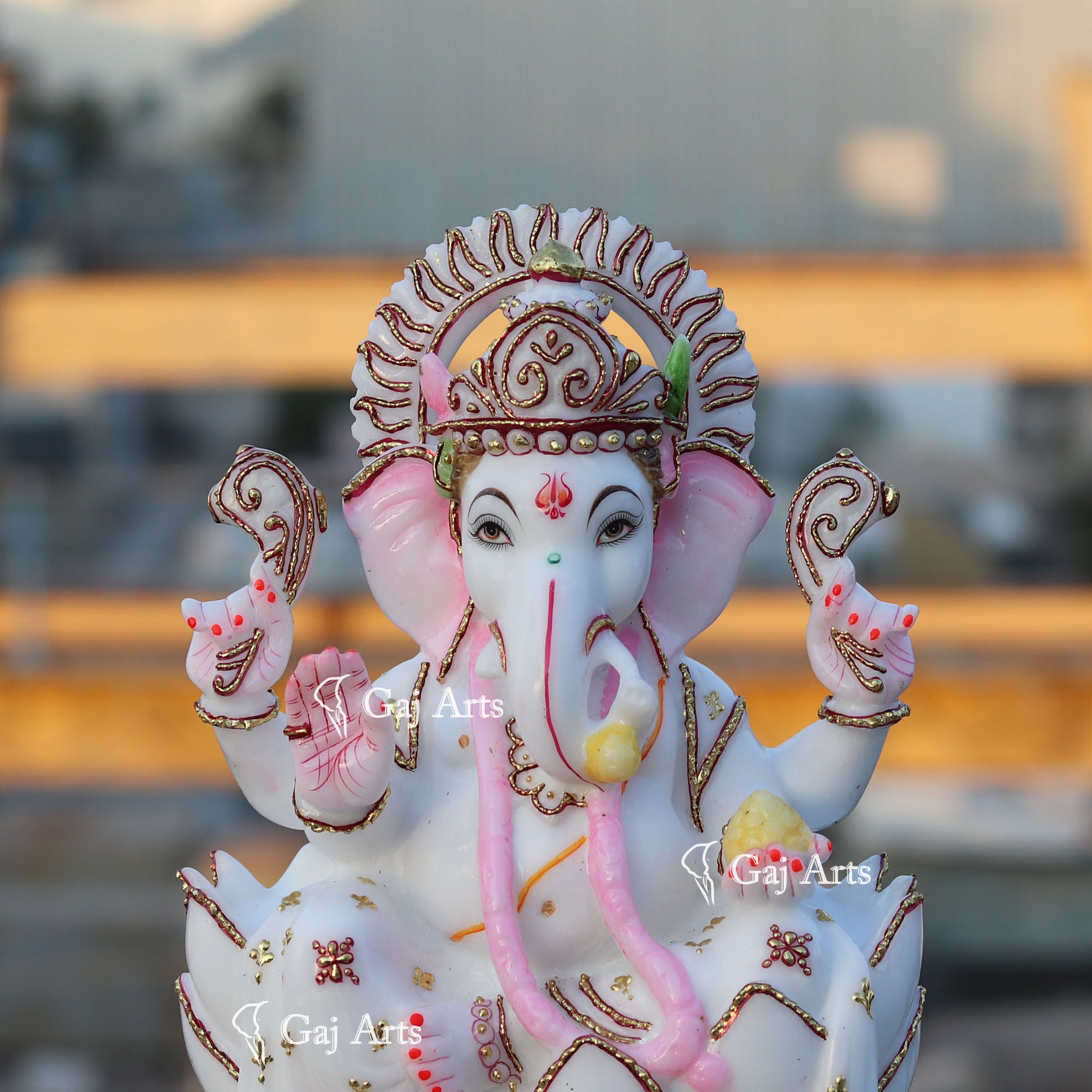White Marble Ethiopia Ganesh Idol | 12 Inch