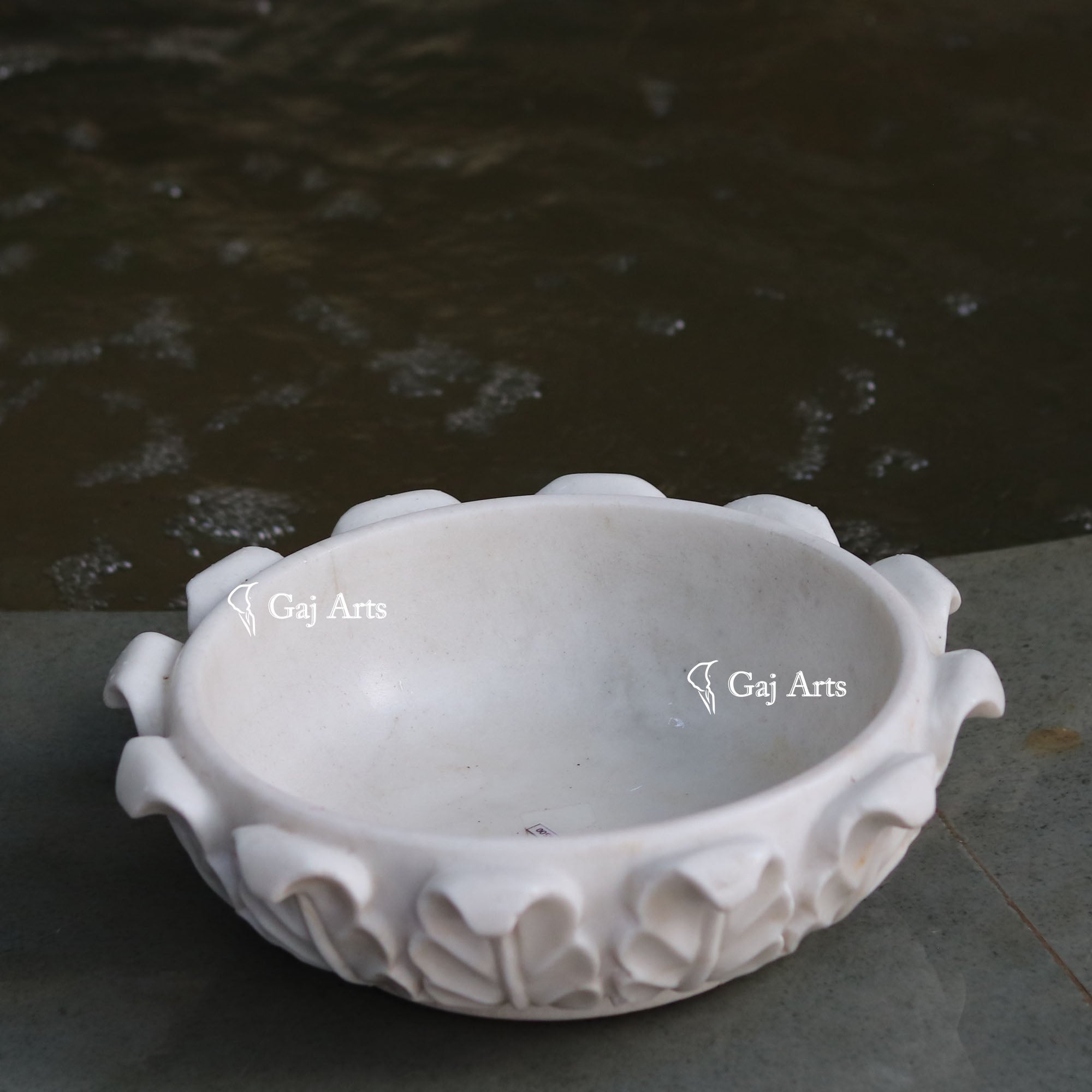 White Marble Contemporary Floral Bowl | 12 Inch