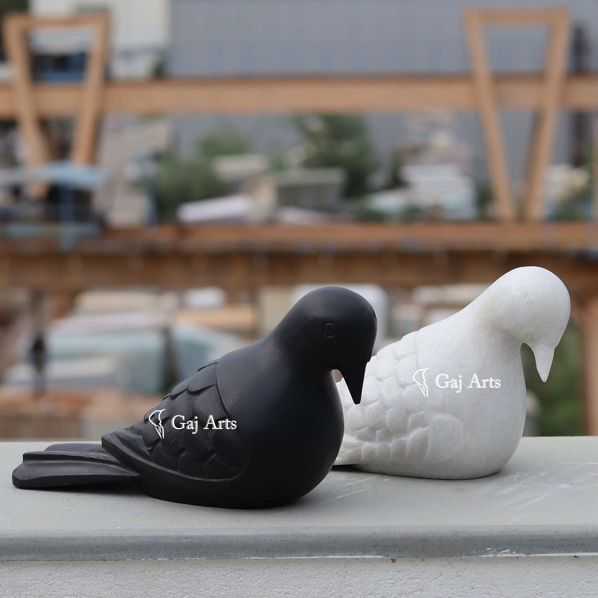 White & Black Marble Pigeon Sculpture | 9 Inch