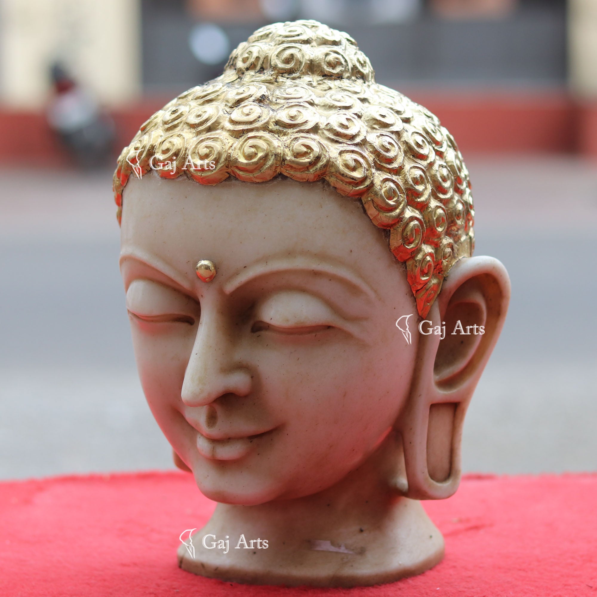 White Marble Buddha Head Statue | 13 Inch